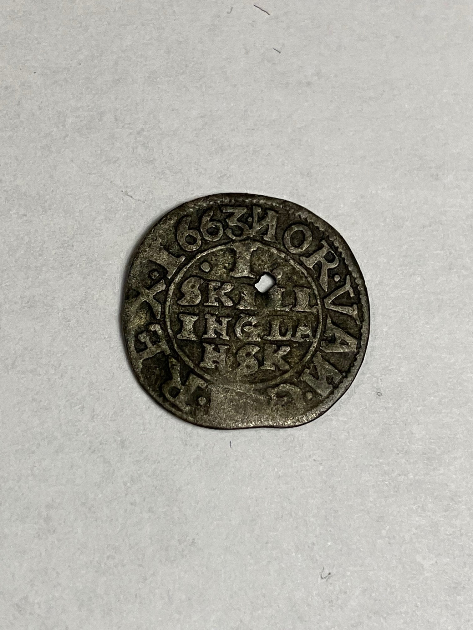 1 Skilling 1663 Norge - Hul