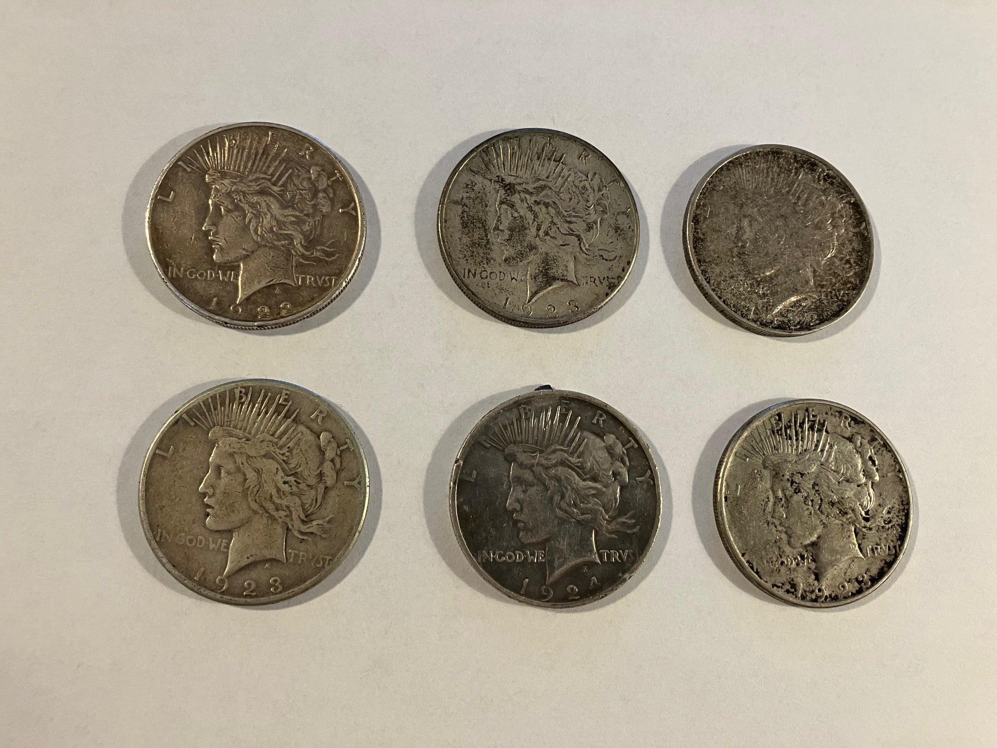 6 x Peace Dollar USA - Dårlig stand