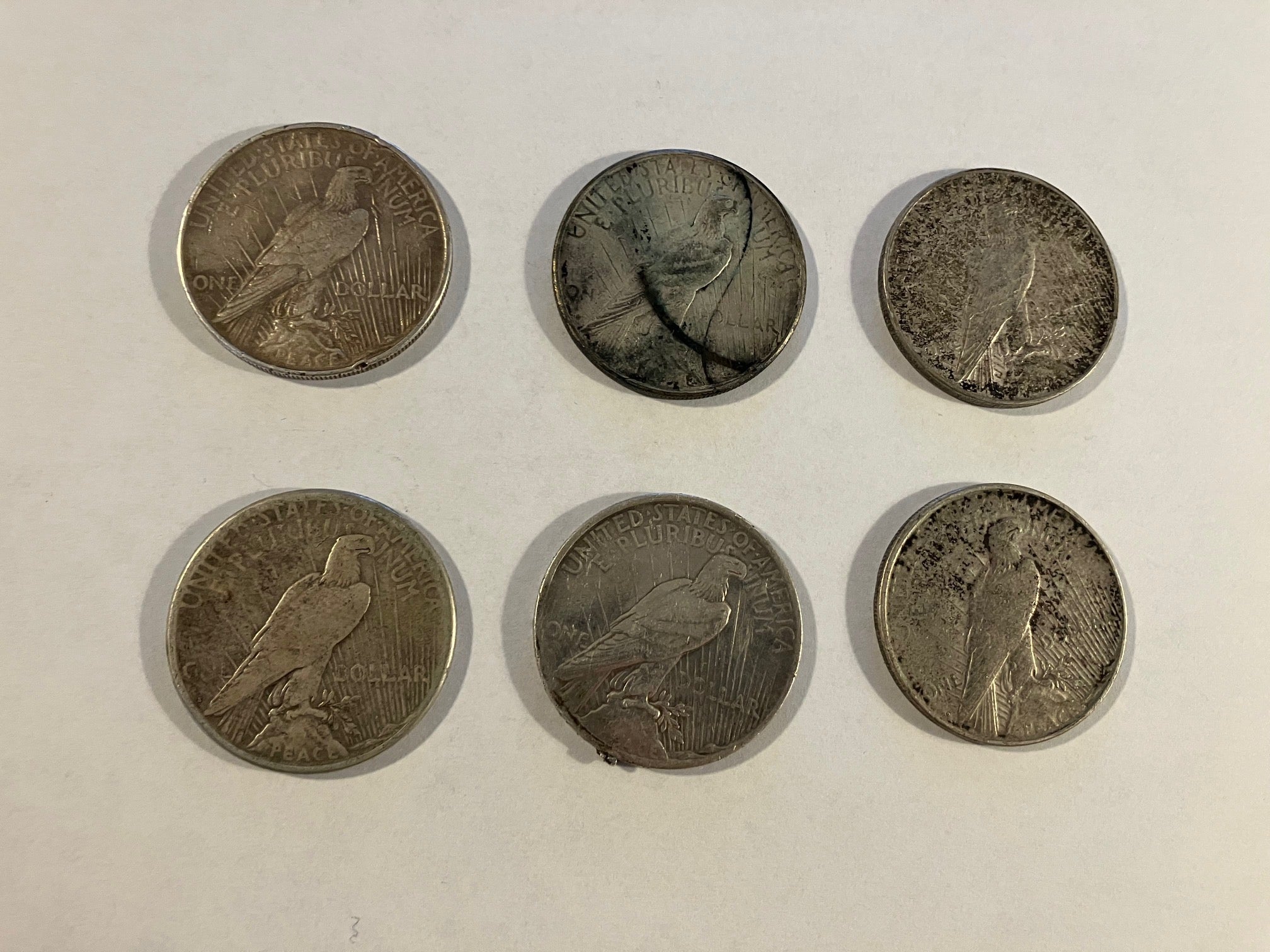 6 x Peace Dollar USA - Dårlig stand