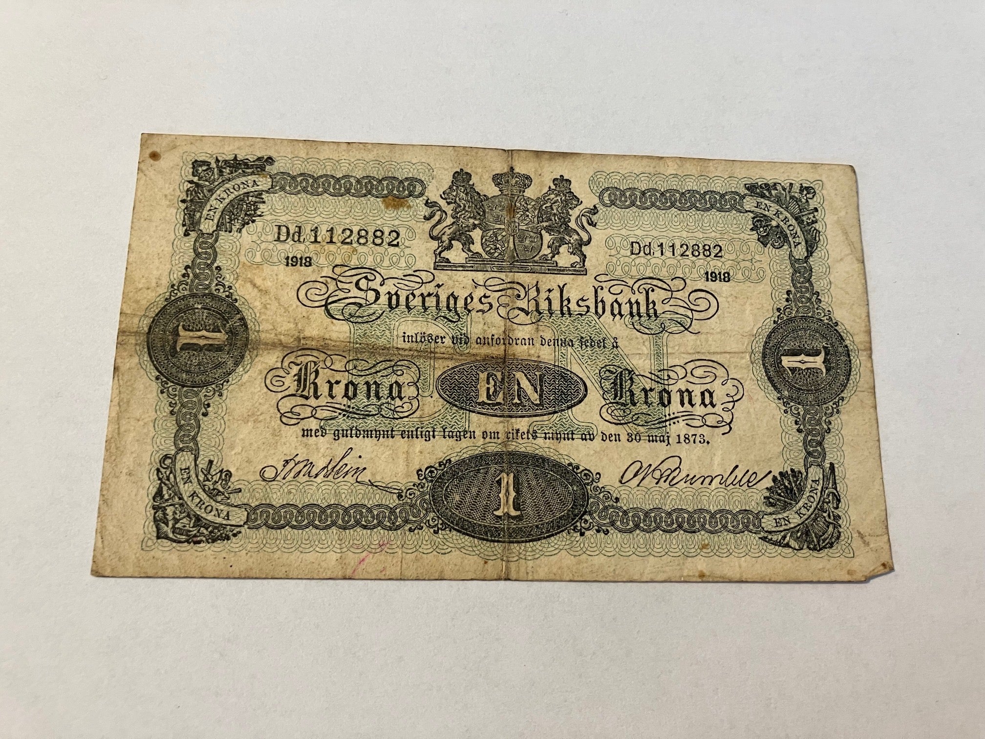 1 Krona 1918 Sweden - Slidt