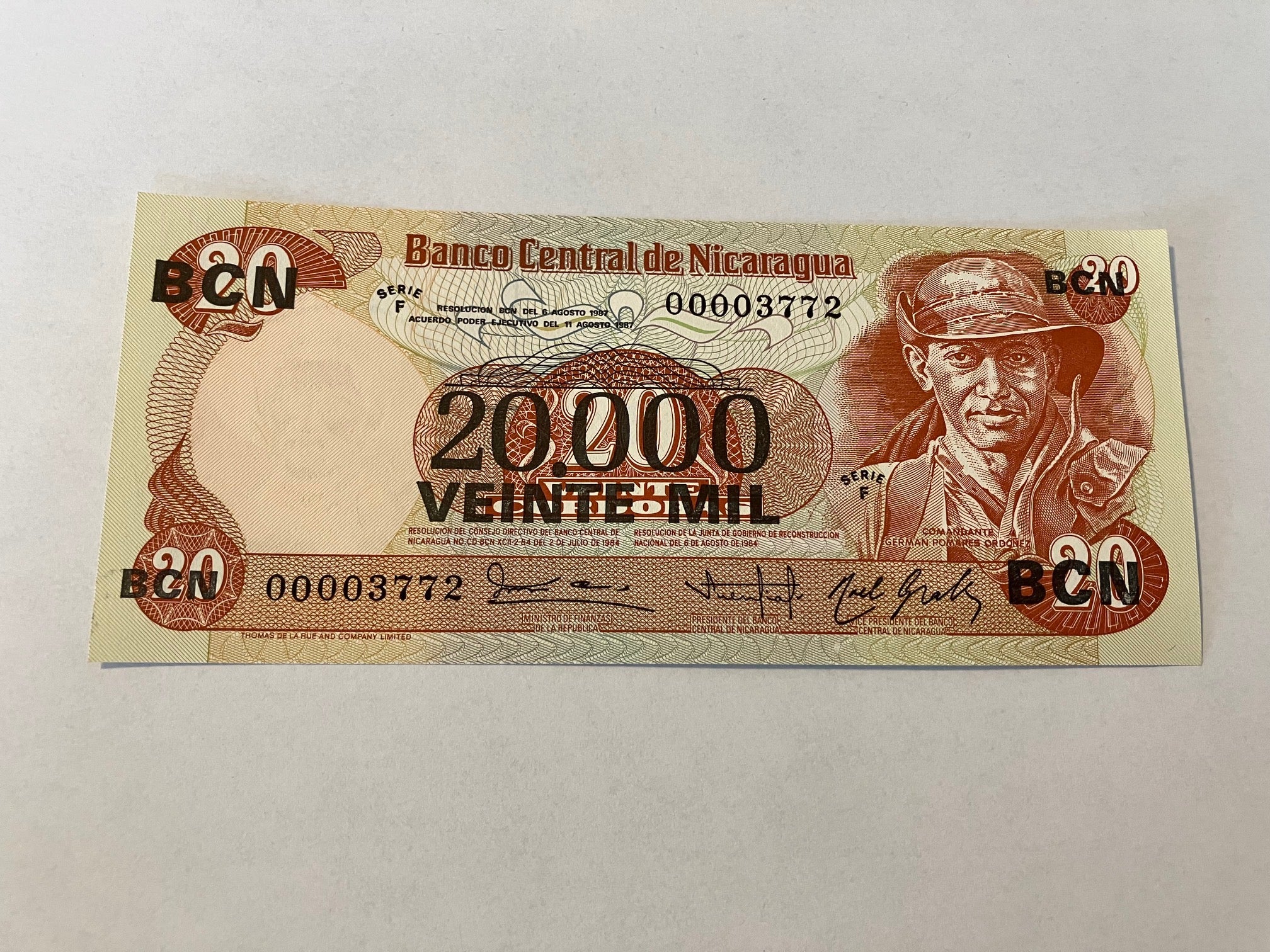 20000 Cordobas on 20 Cordobas Nicaragua 1984