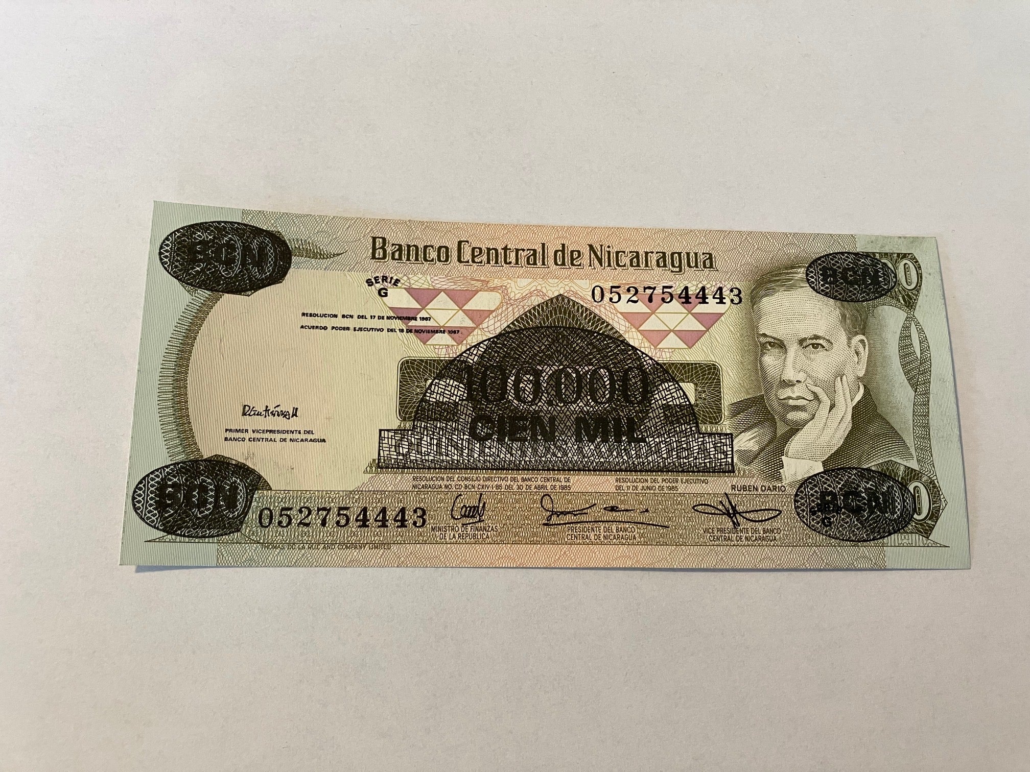 100000 Cordobas on 500 Cordobas Nicaragua 1985