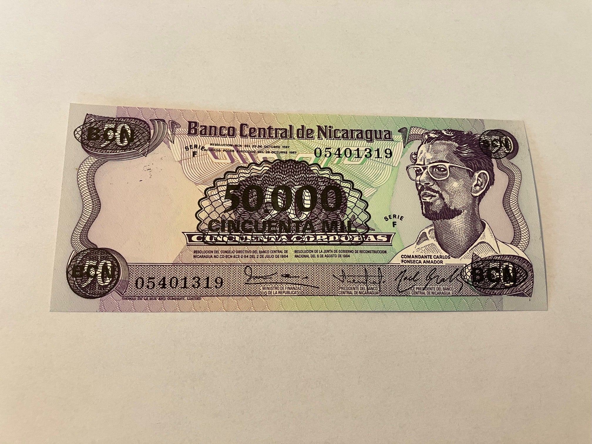 50000 Cordobas on 50 Cordobas Nicaragua 1984