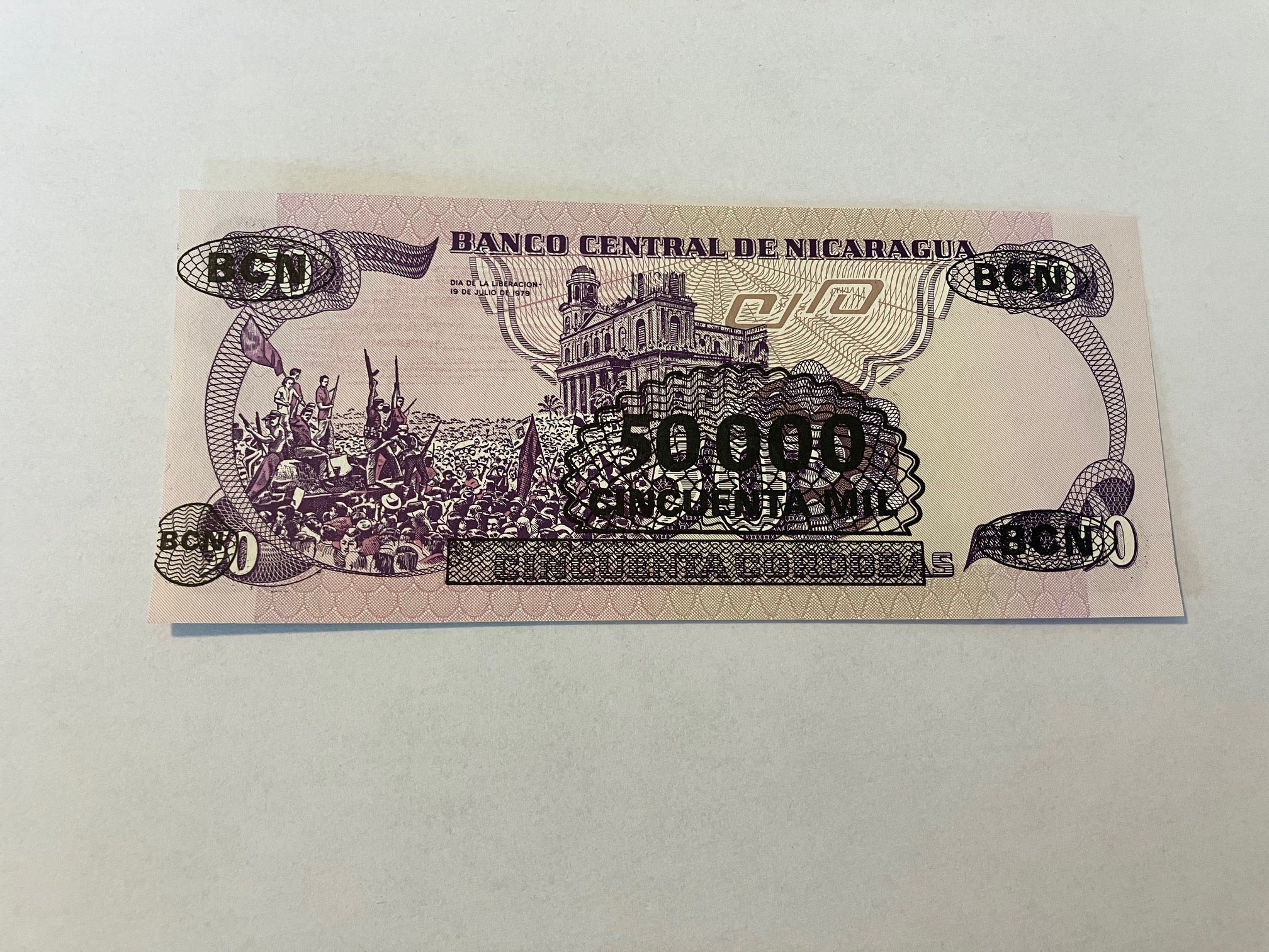 50000 Cordobas on 50 Cordobas Nicaragua 1984