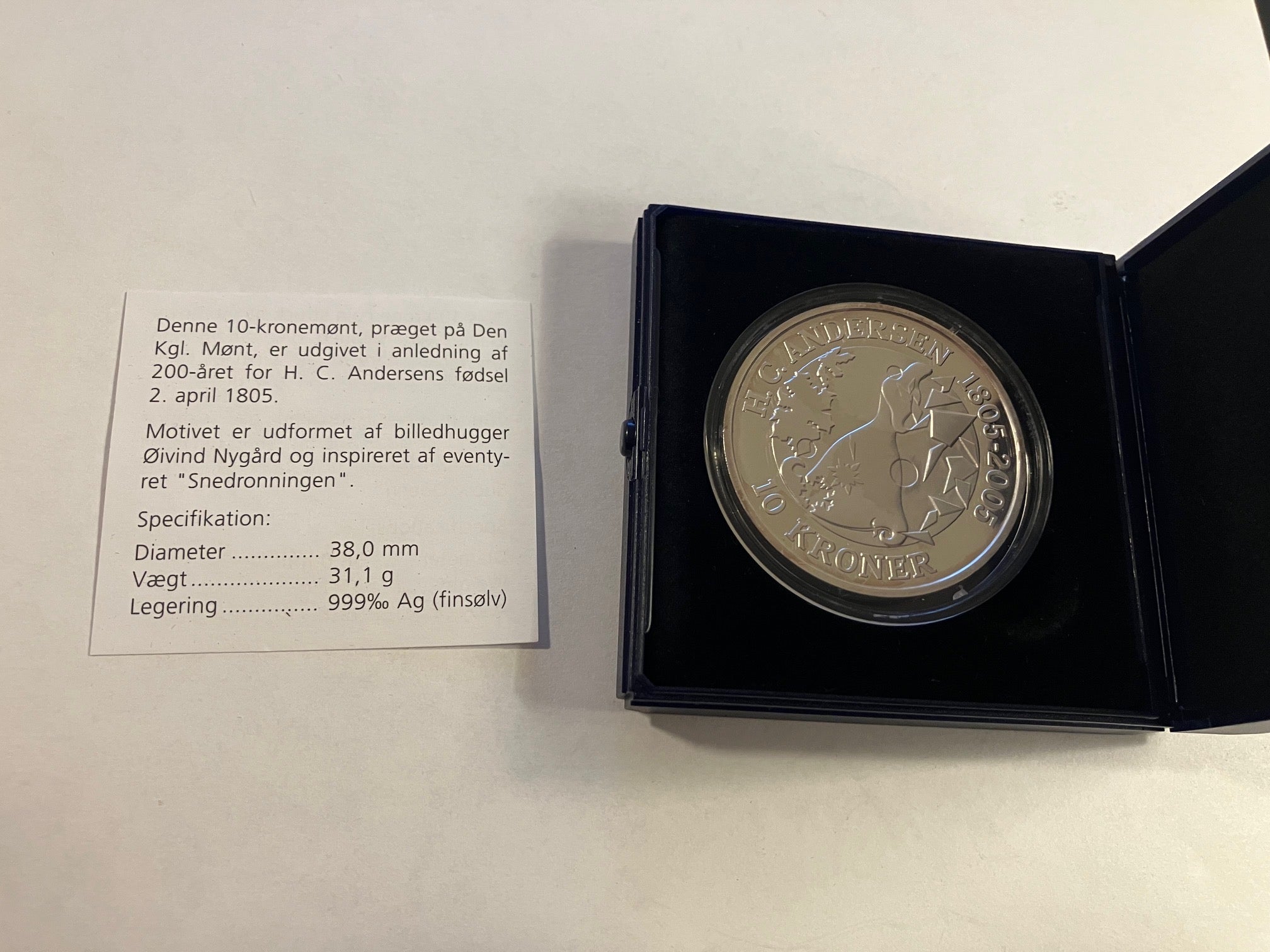 10 kroner H.C Andersen "Snedronningen" Sølvmønt - 1 oz.