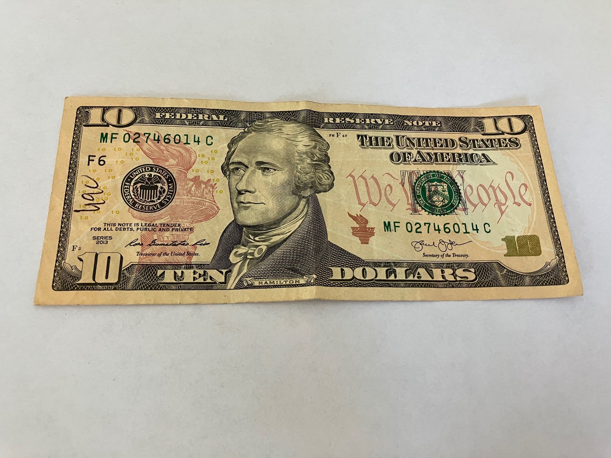 10 Dollars USA 2013 - Bemærk kuglepen