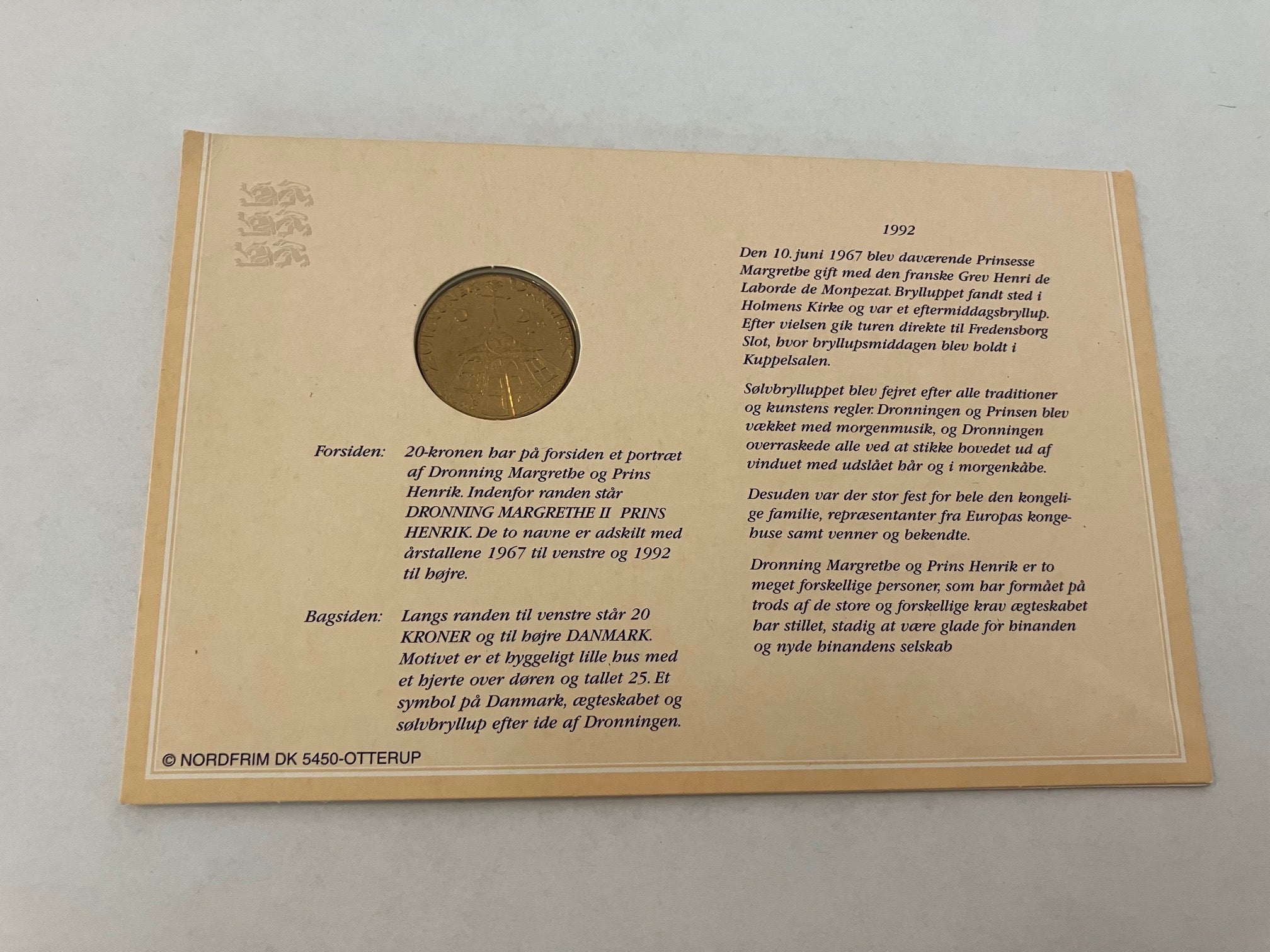 20 Kroner Dronning Magrethe Og Prins Henriks Sølvbryllup 1992