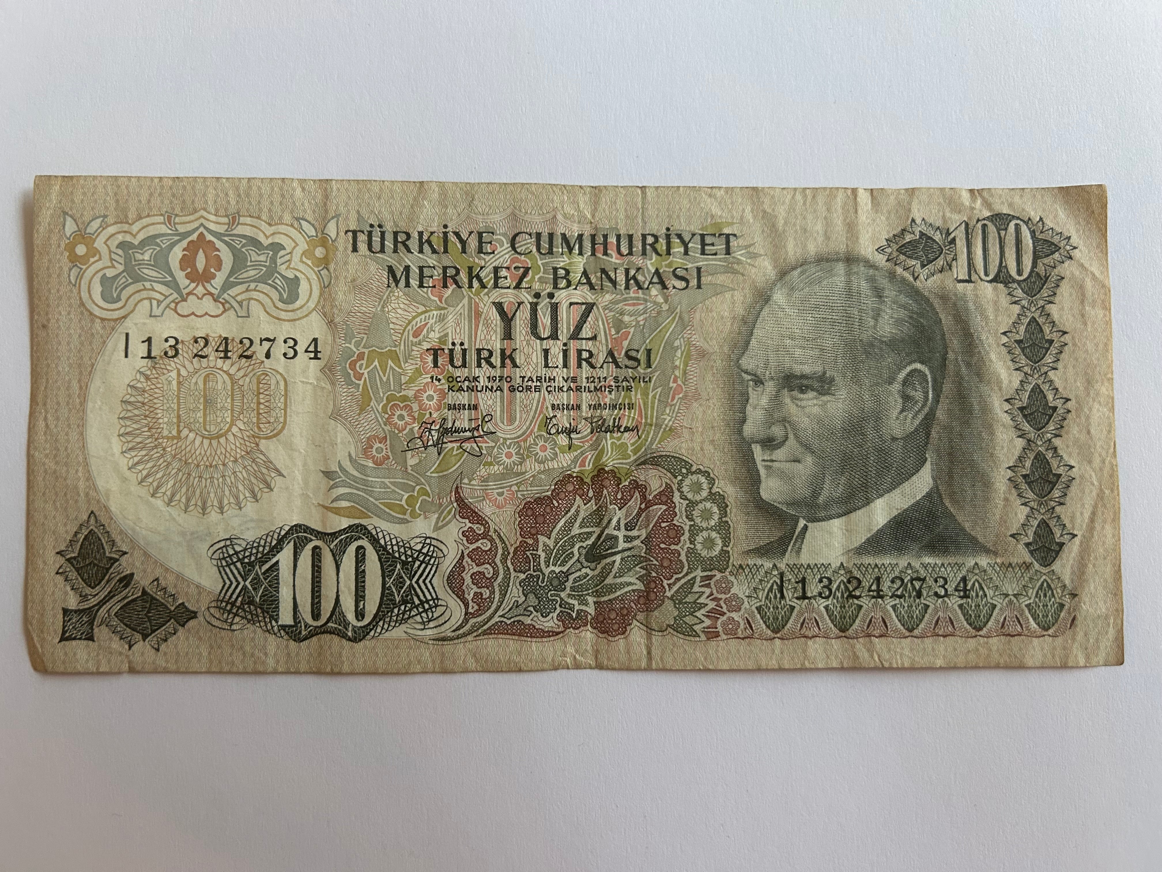 100 Lira Turkey 1970