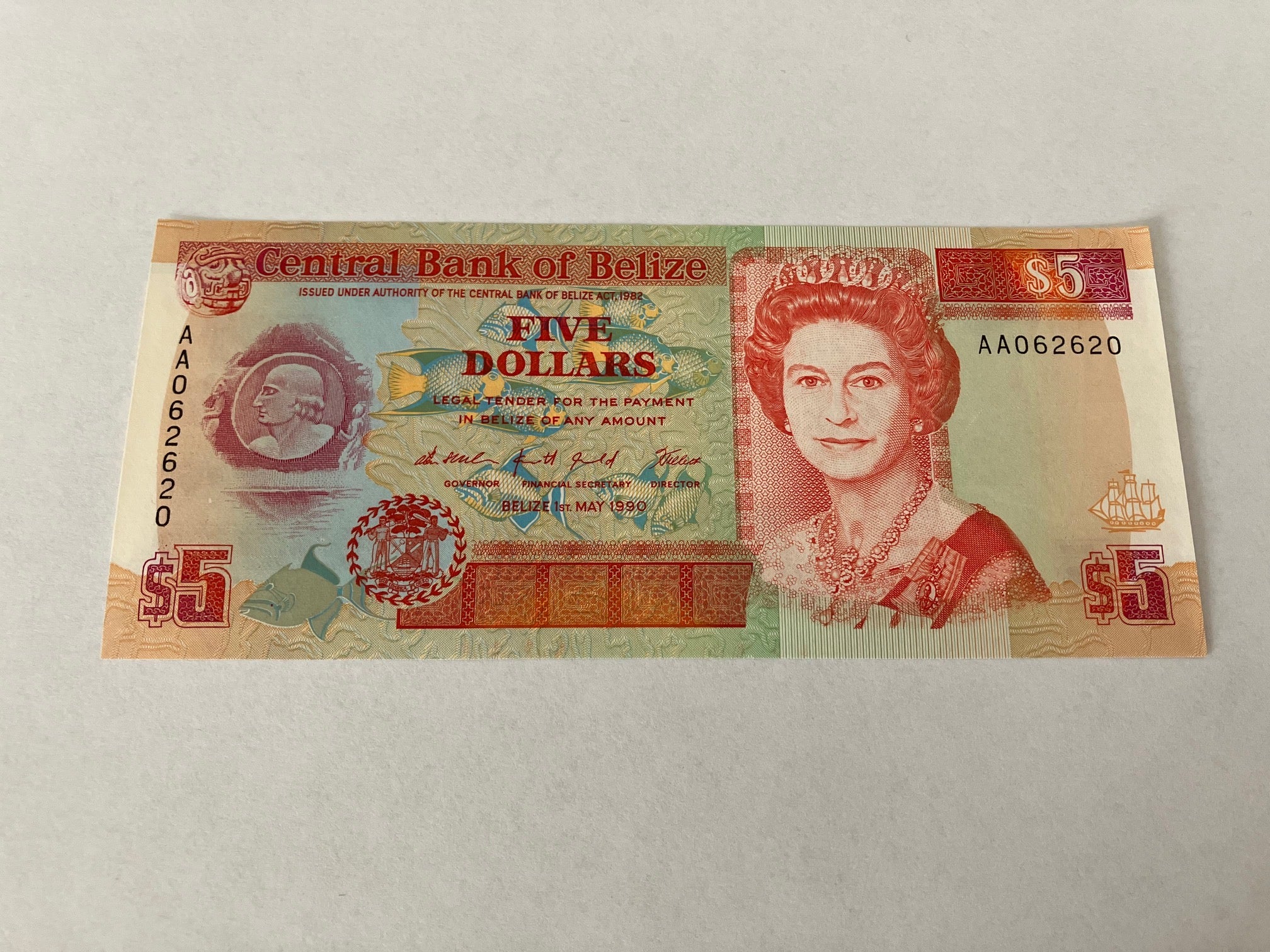 5 Dollars Belize 1990