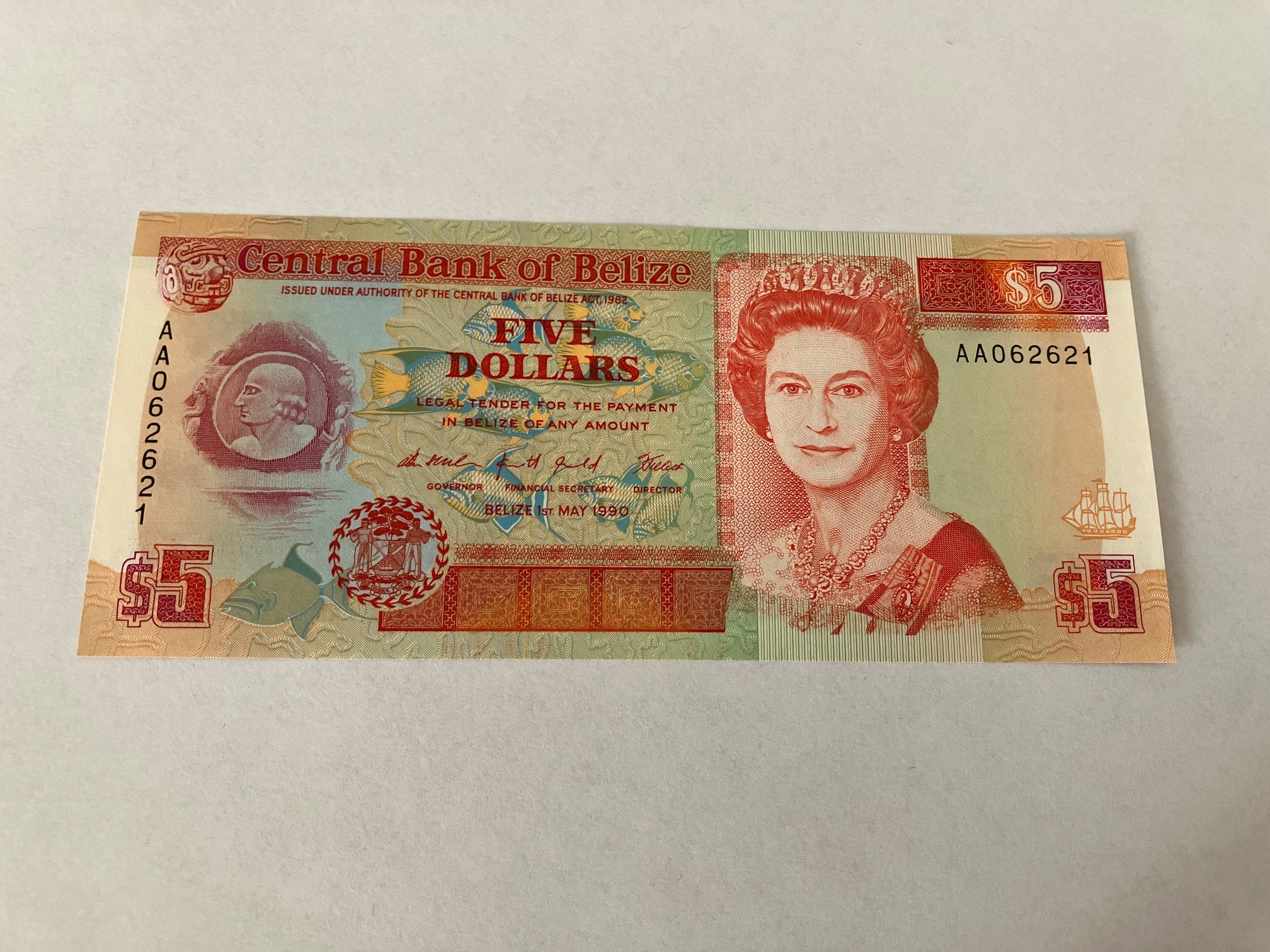 5 Dollars Belize 1990