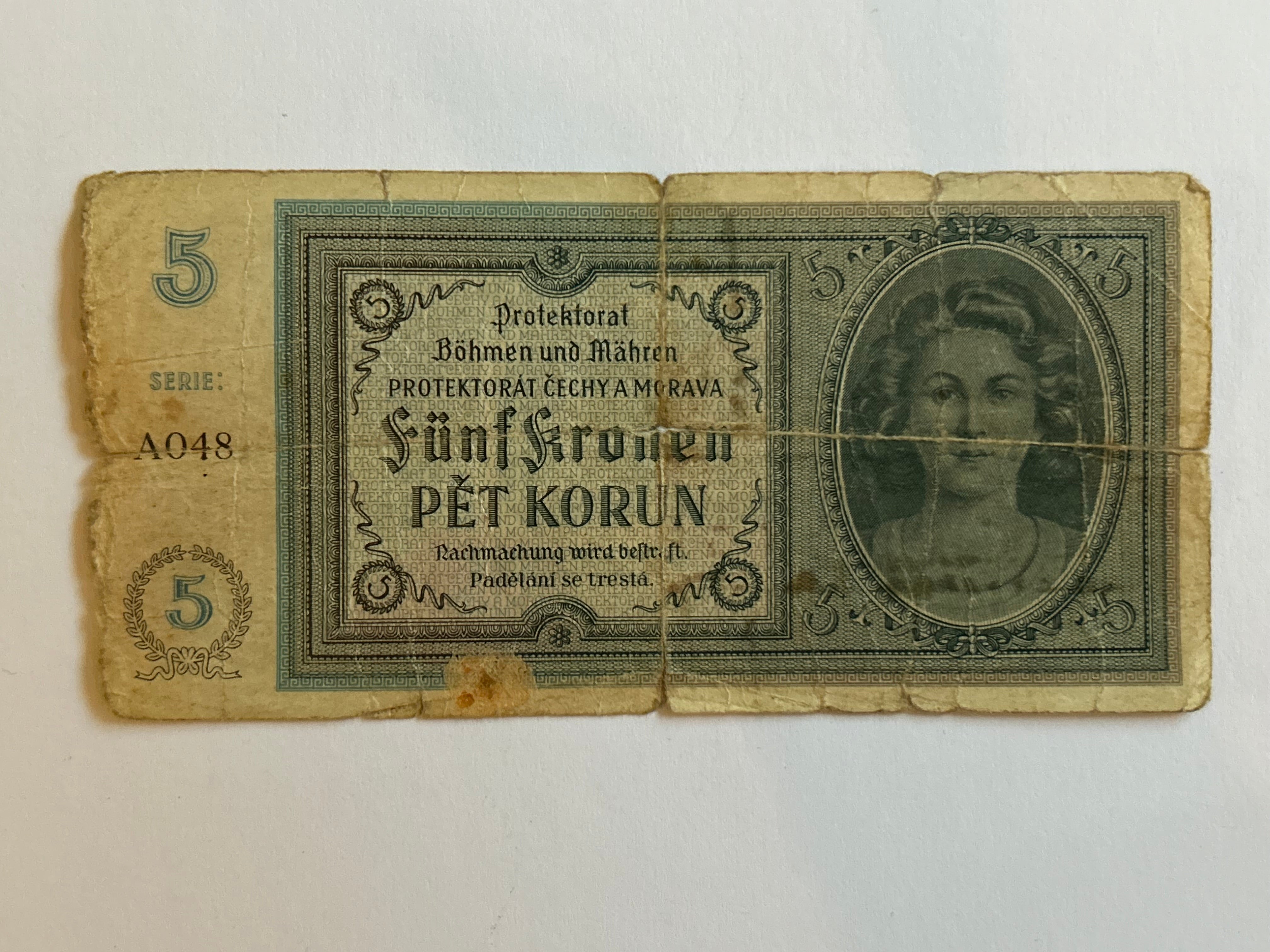 Bohemia & Moravia (Czech Republic) 5 Korun - Very bad condition