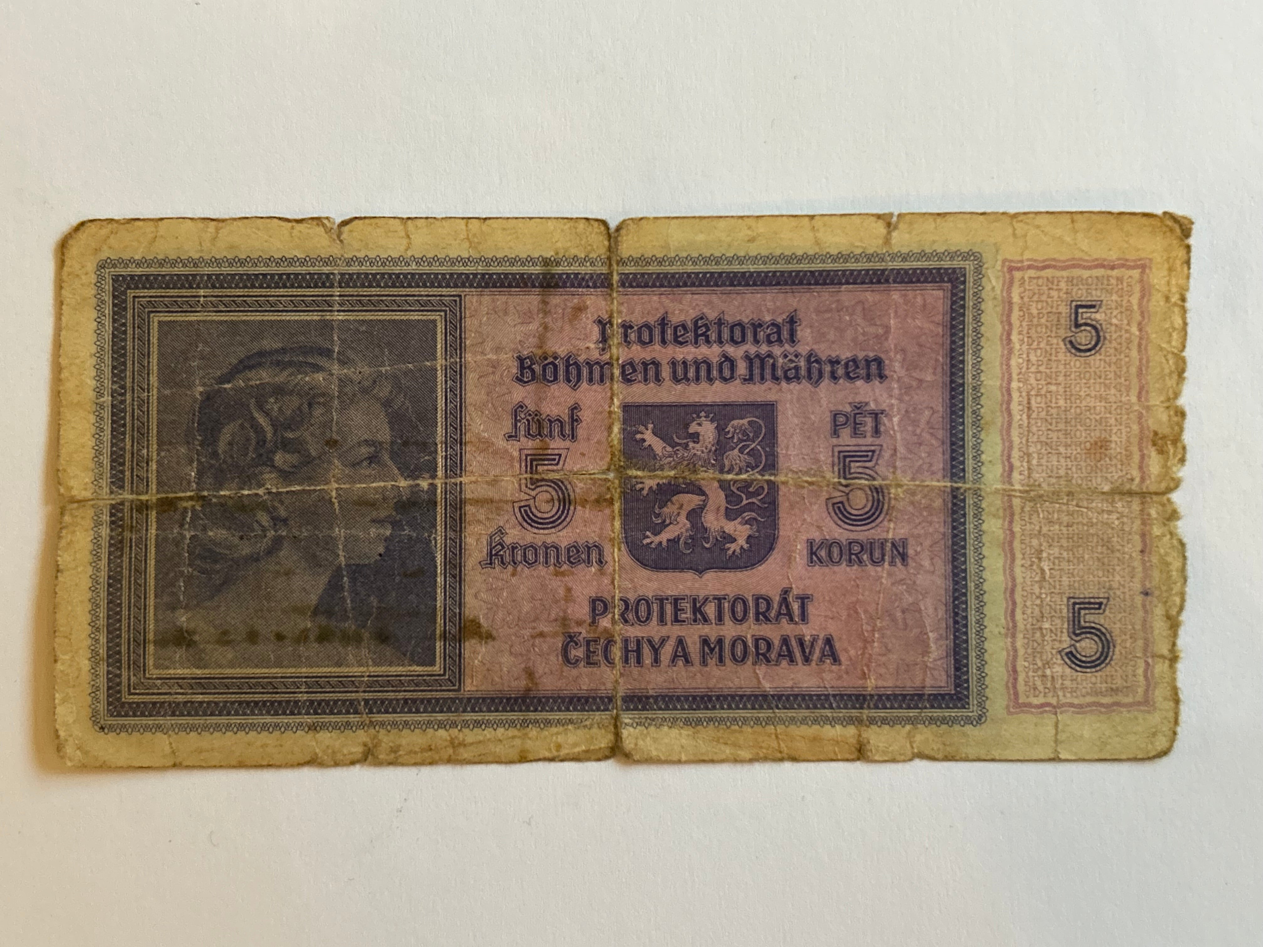Bohemia & Moravia (Czech Republic) 5 Korun - Very bad condition