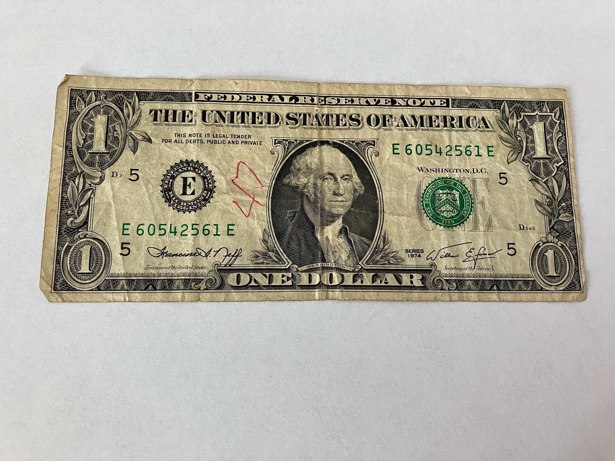 One Dollar USA 1974 - Bemærk skrift på front