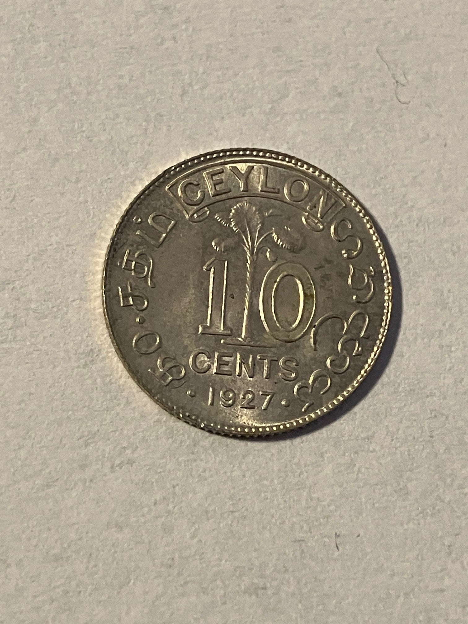 10 Cents Ceylon 1927