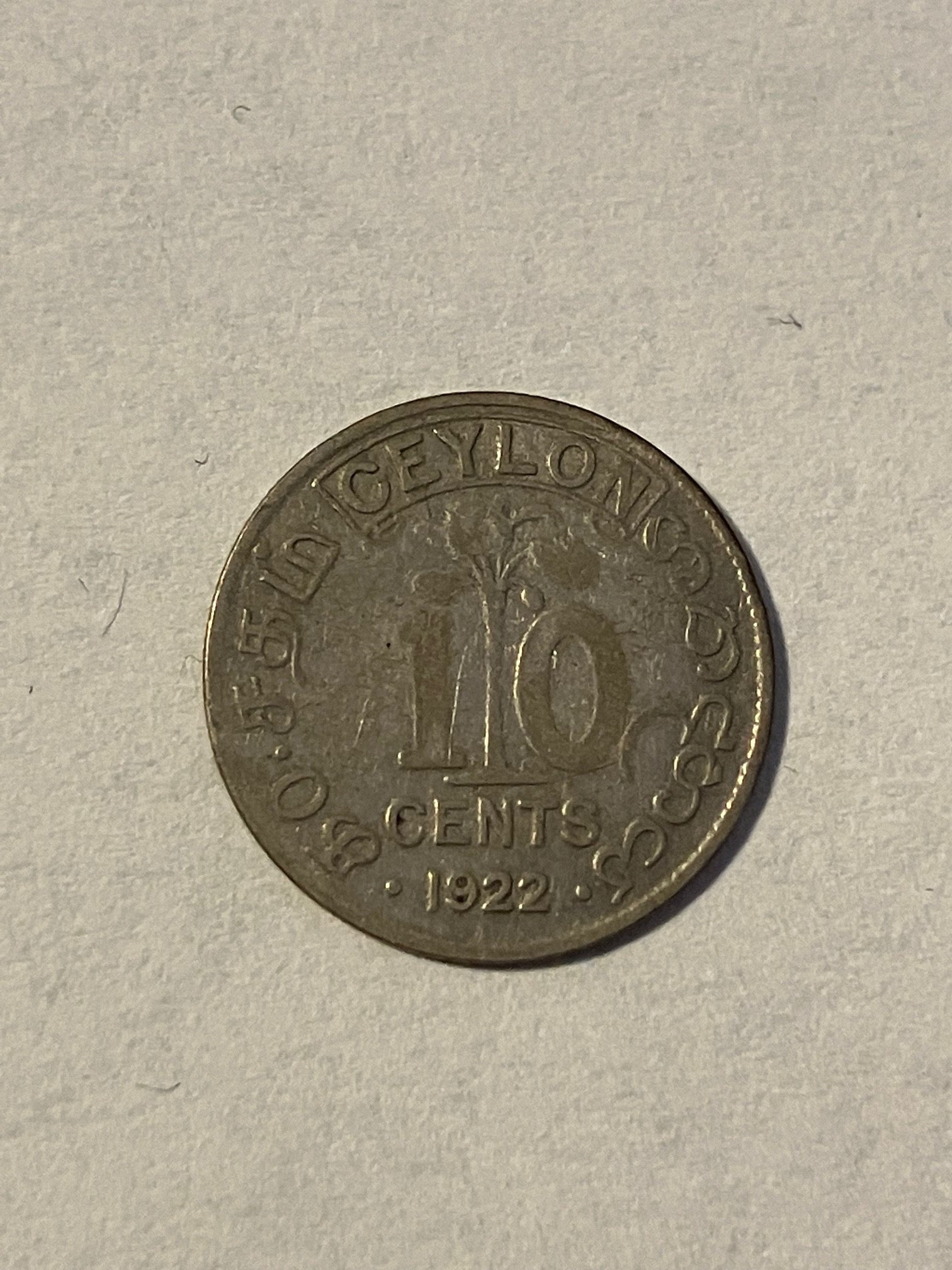 10 Cents Ceylon 1922