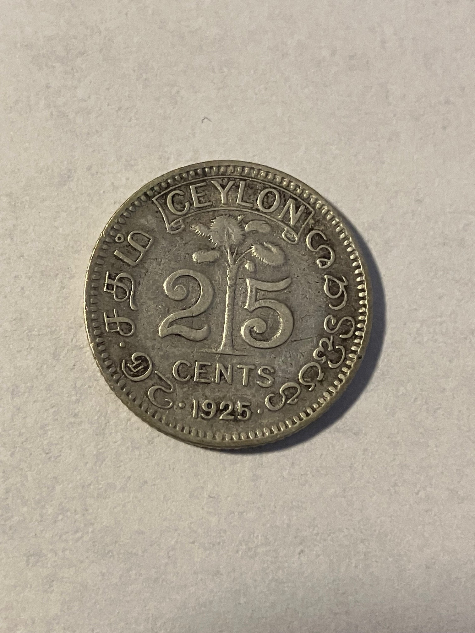 25 Cents Ceylon 1925