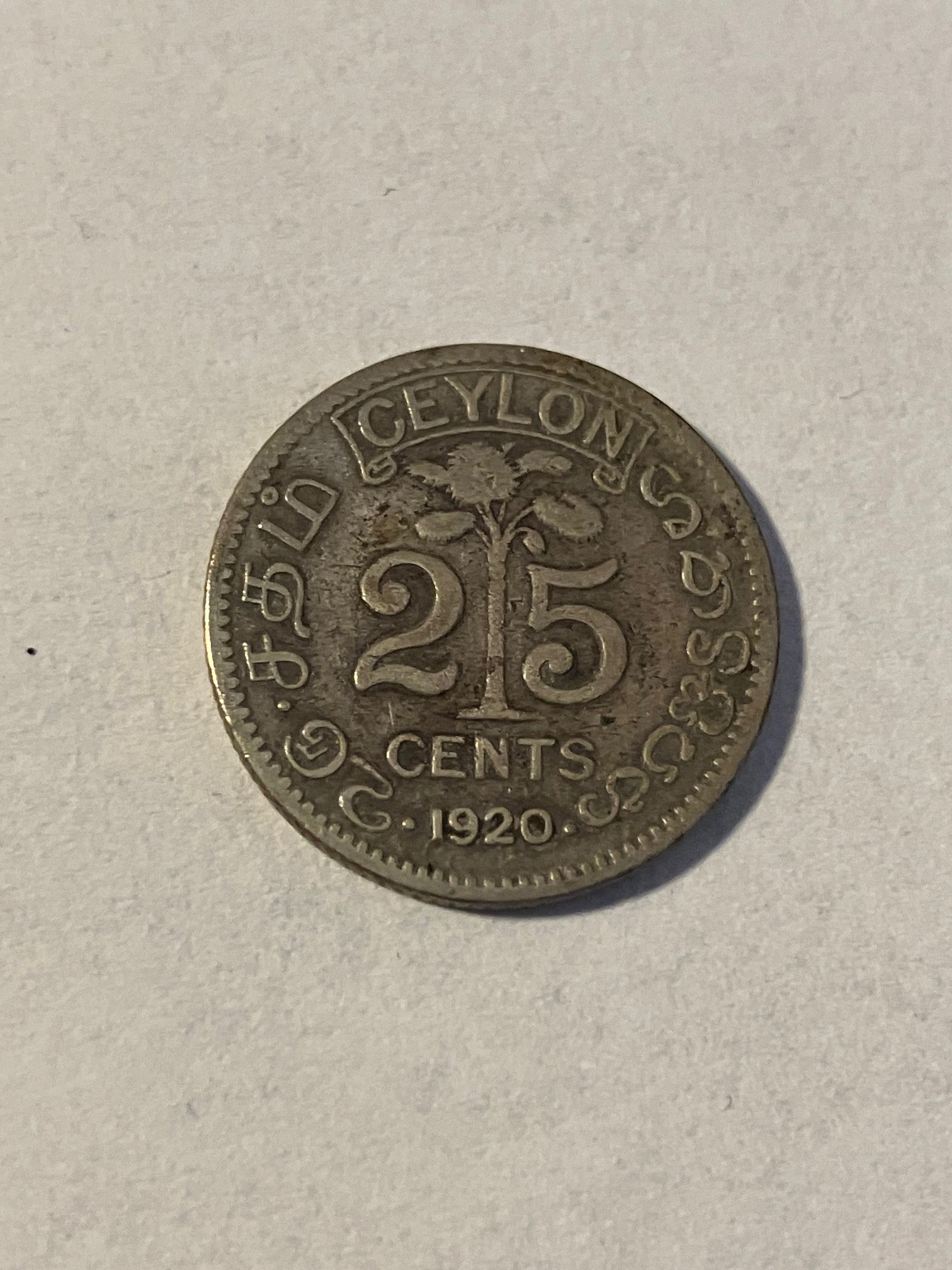 25 Cents Ceylon 1920