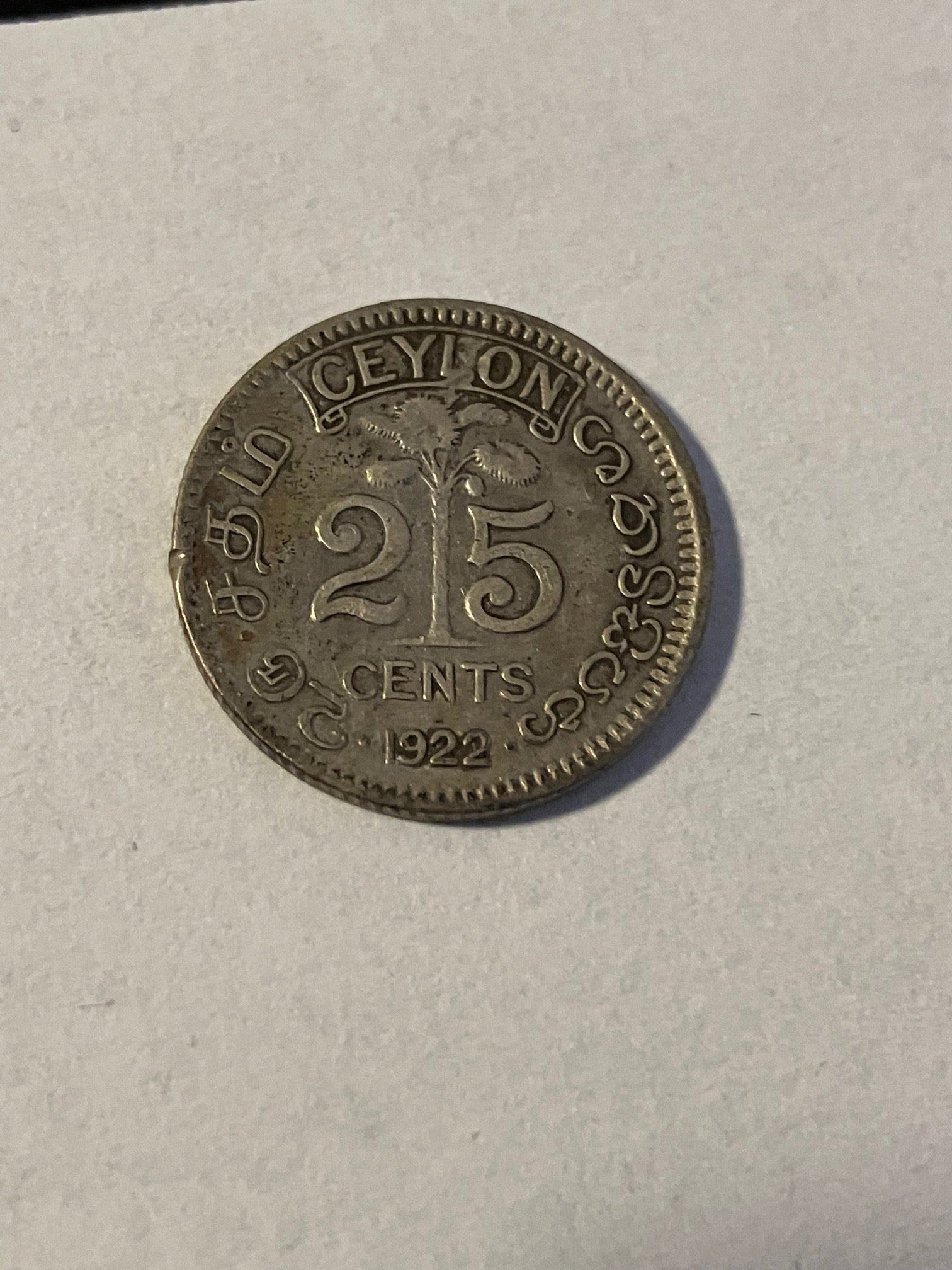 25 Cents Ceylon 1922