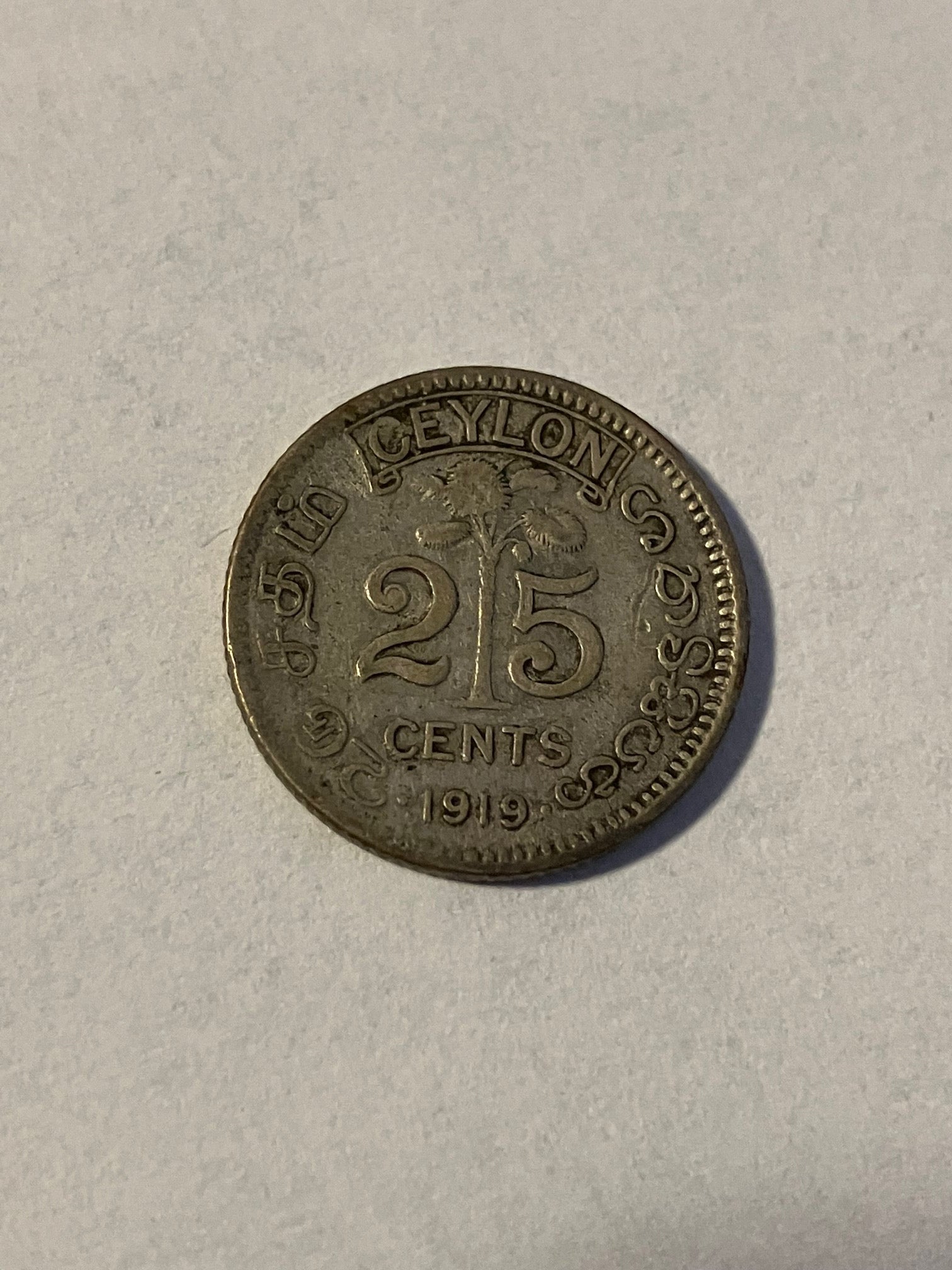 25 Cents Ceylon 1919
