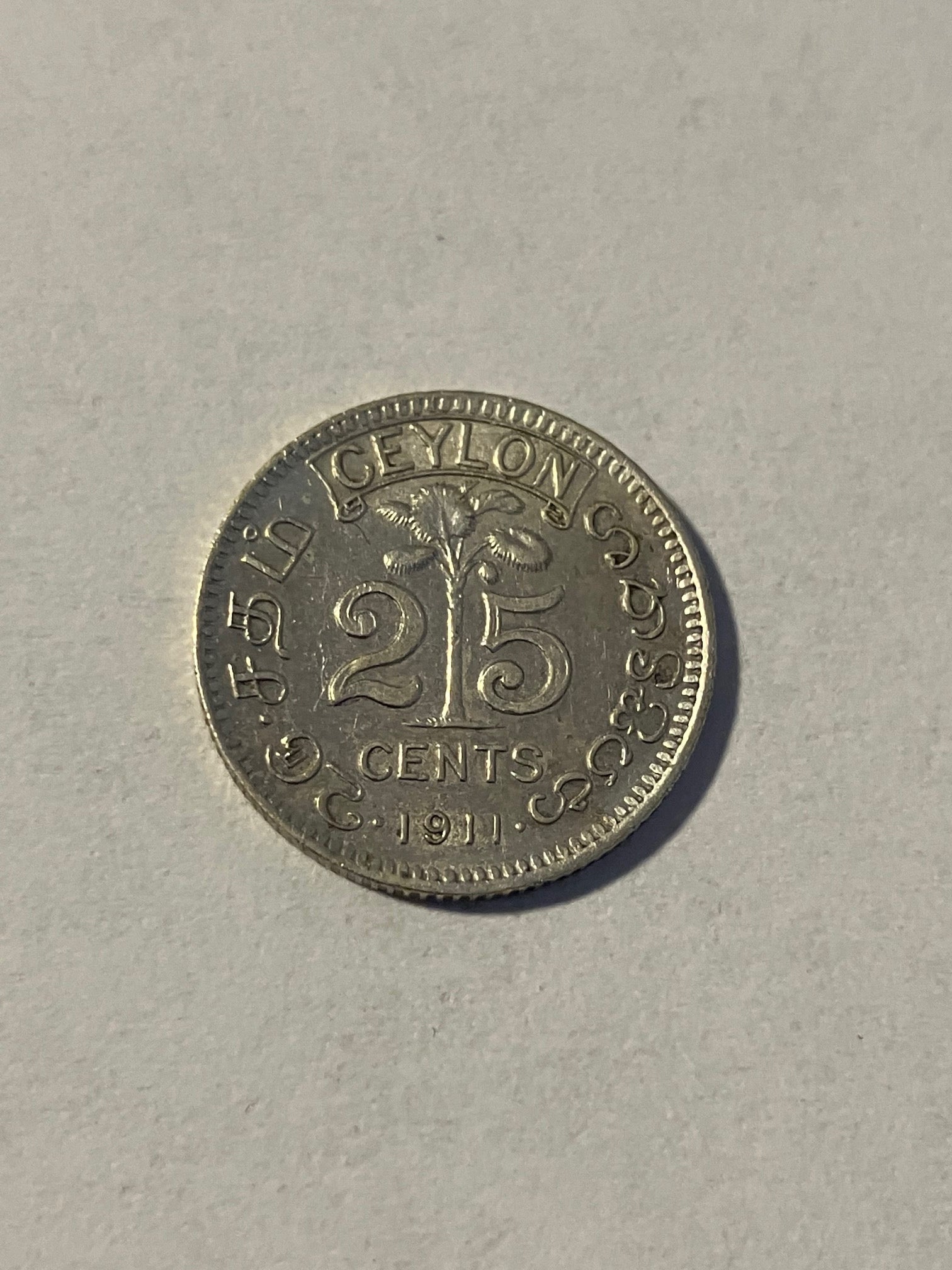 25 Cents Ceylon 1911