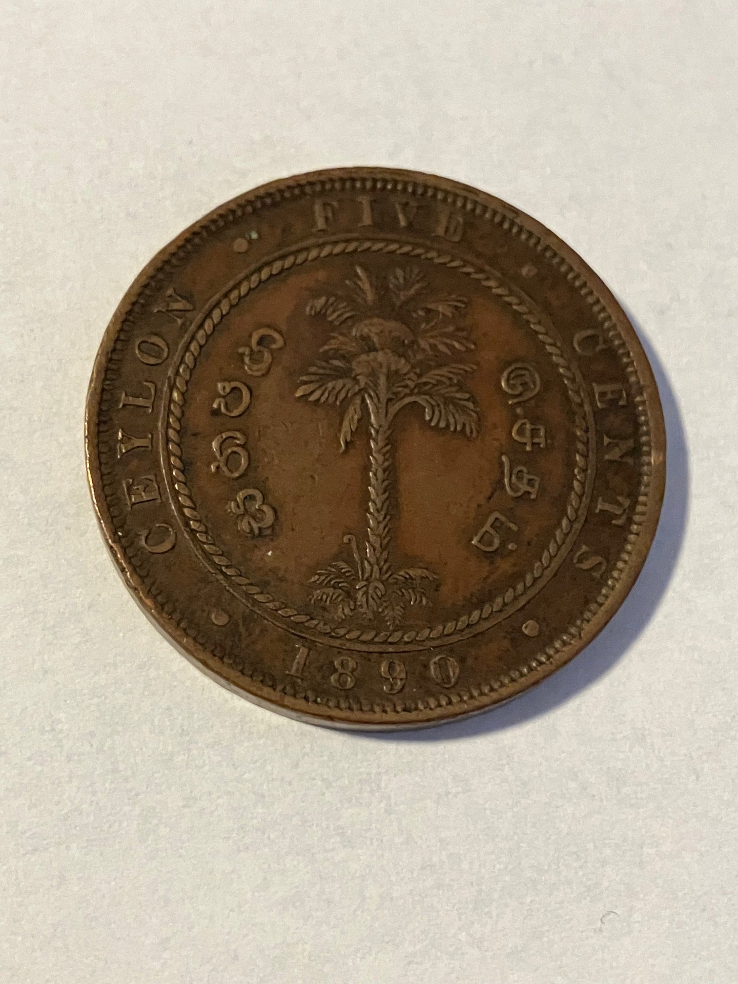 Five Cents Ceylon 1890