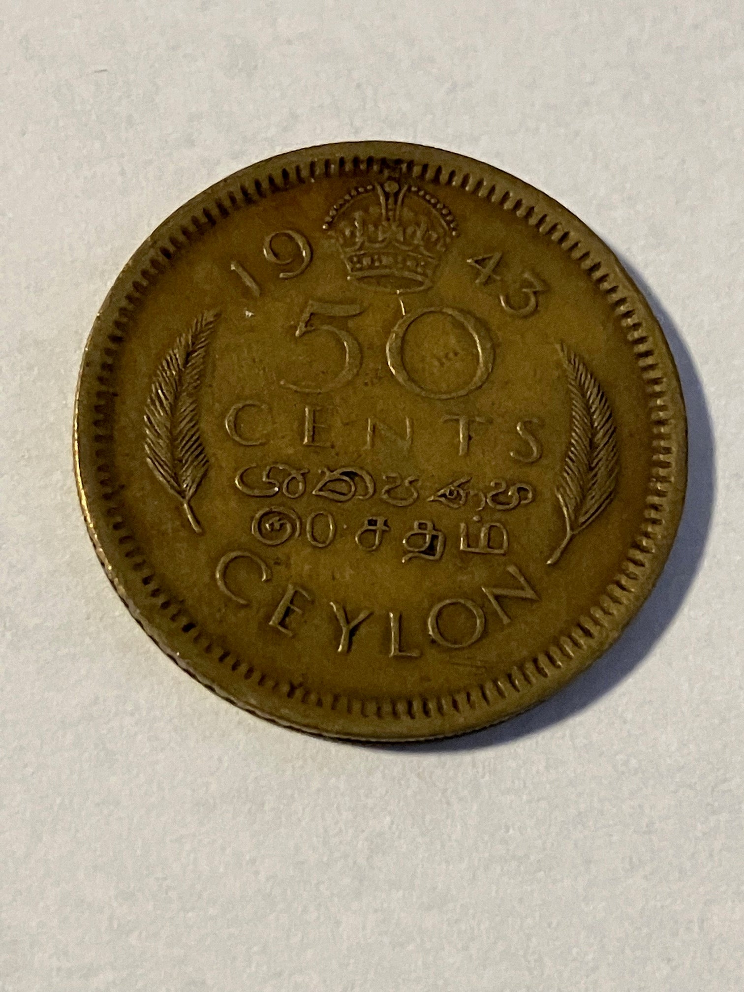 50 Cents Ceyon 1943