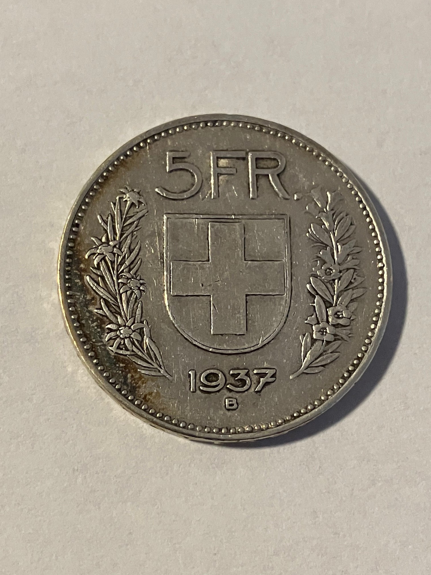 5 Francs 1937 B Switzerland