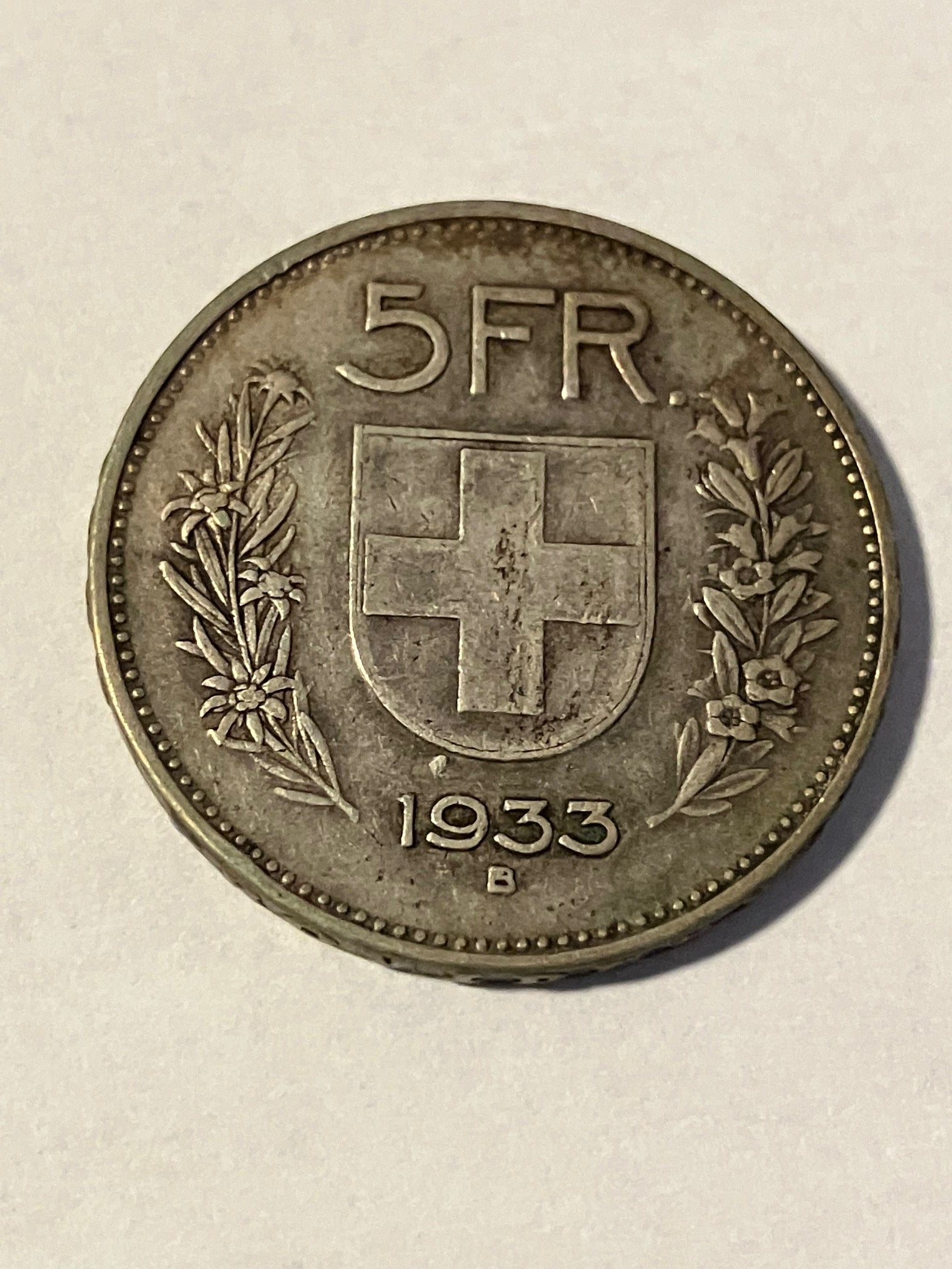 5 Francs 1933 B Switzerland