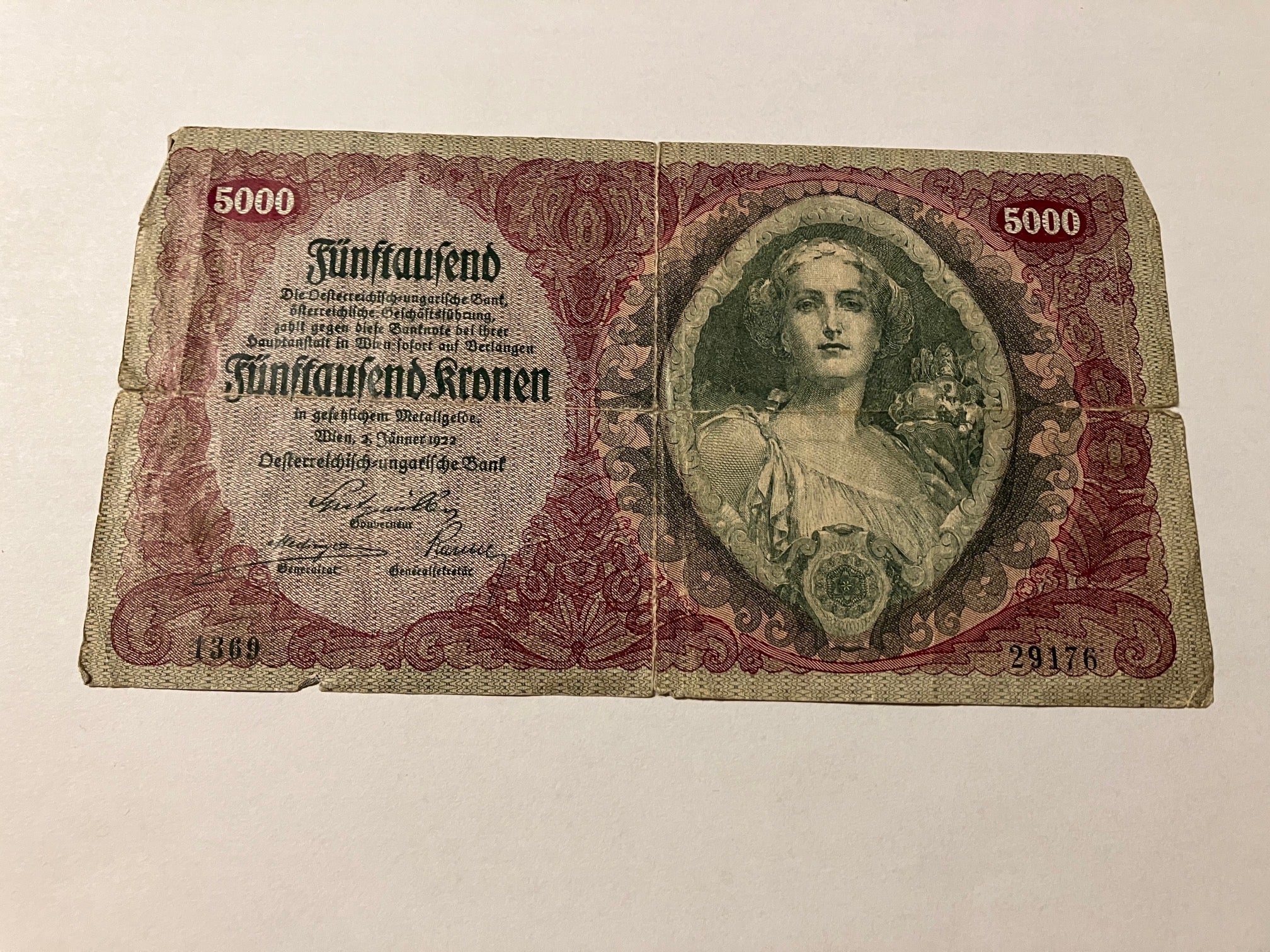 5000 Kronen Austria 1922 - Slidt