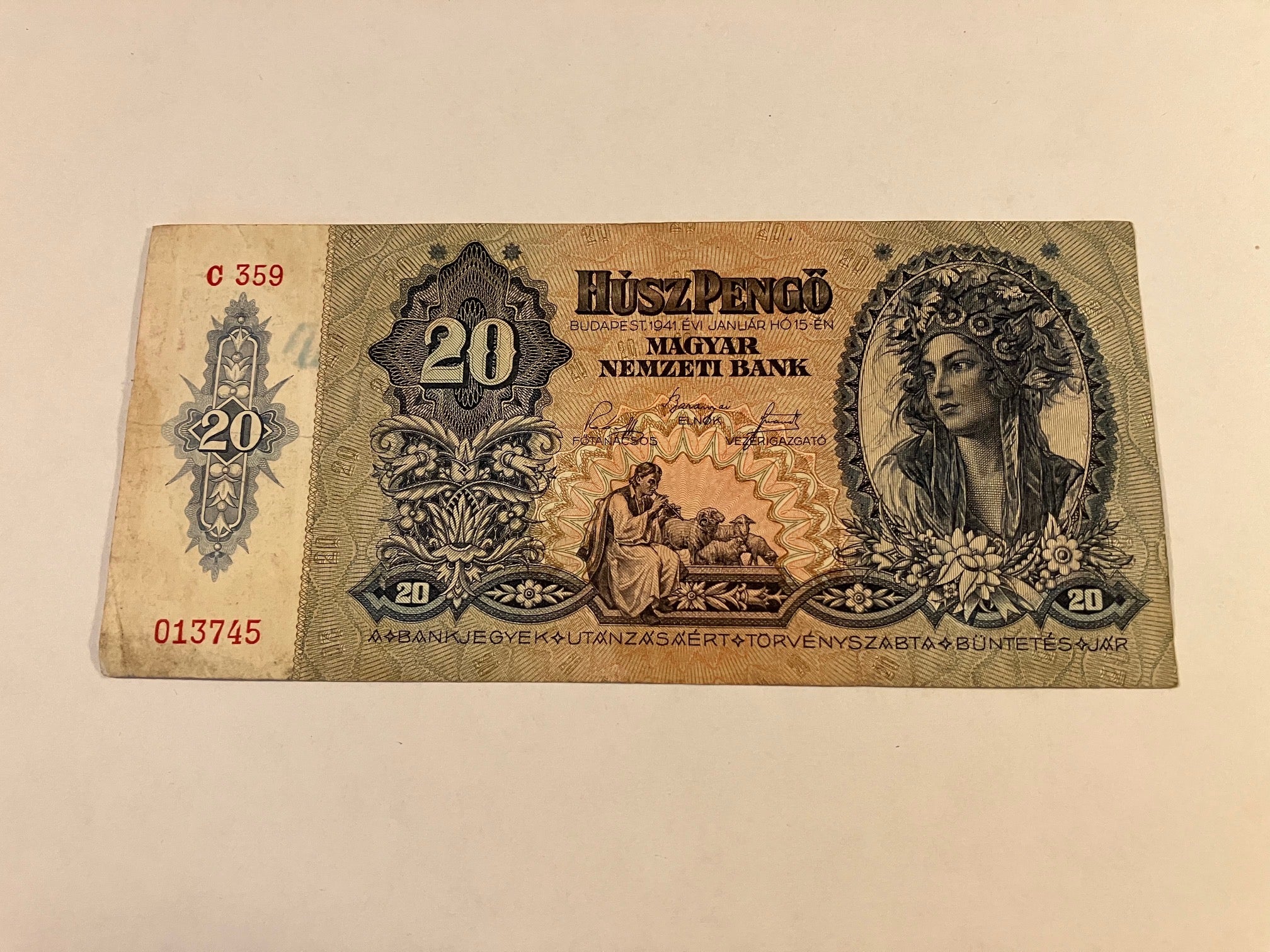 20 Pengo Hungary 1941