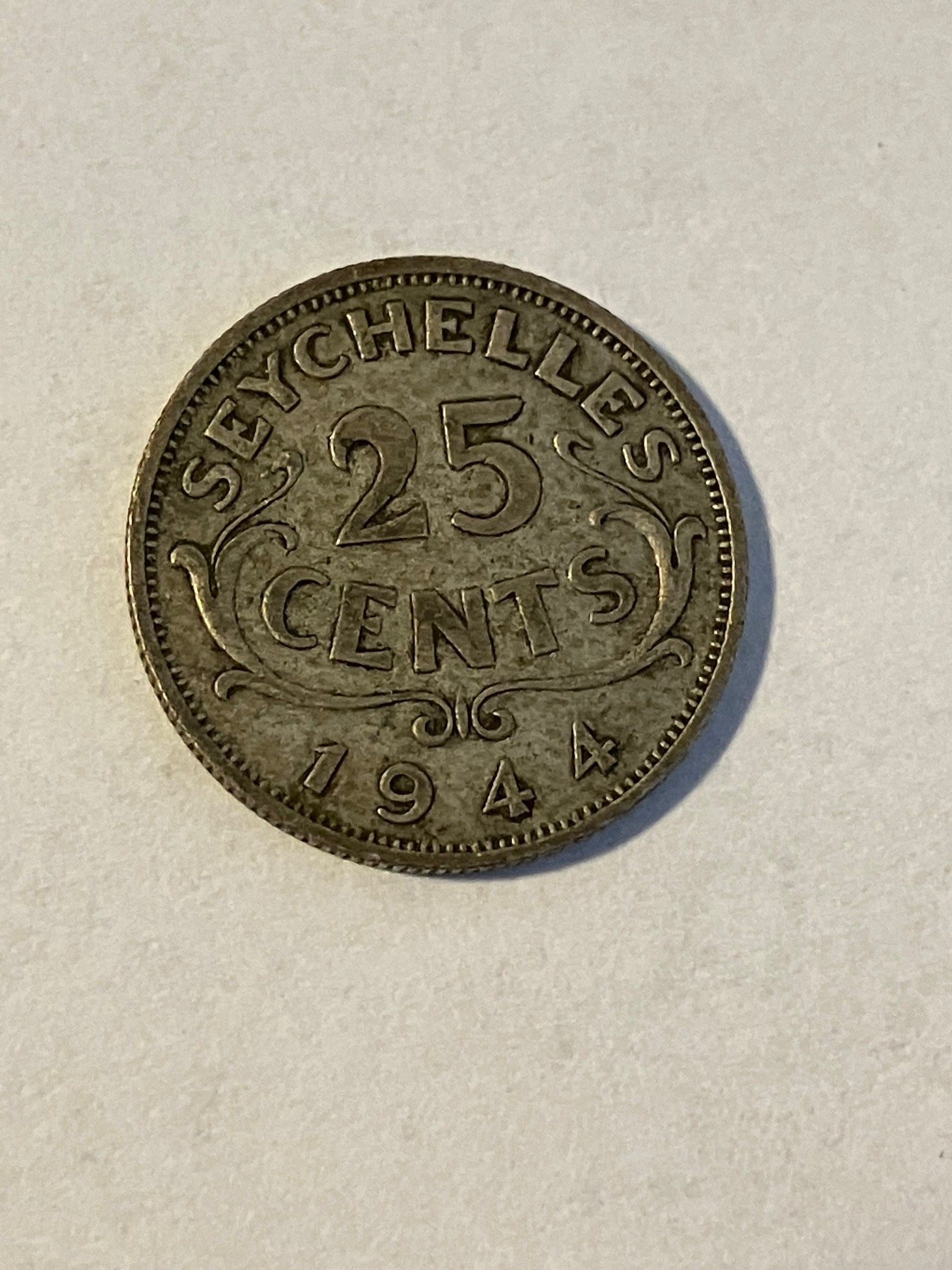 25 Cents Seychelles 1944