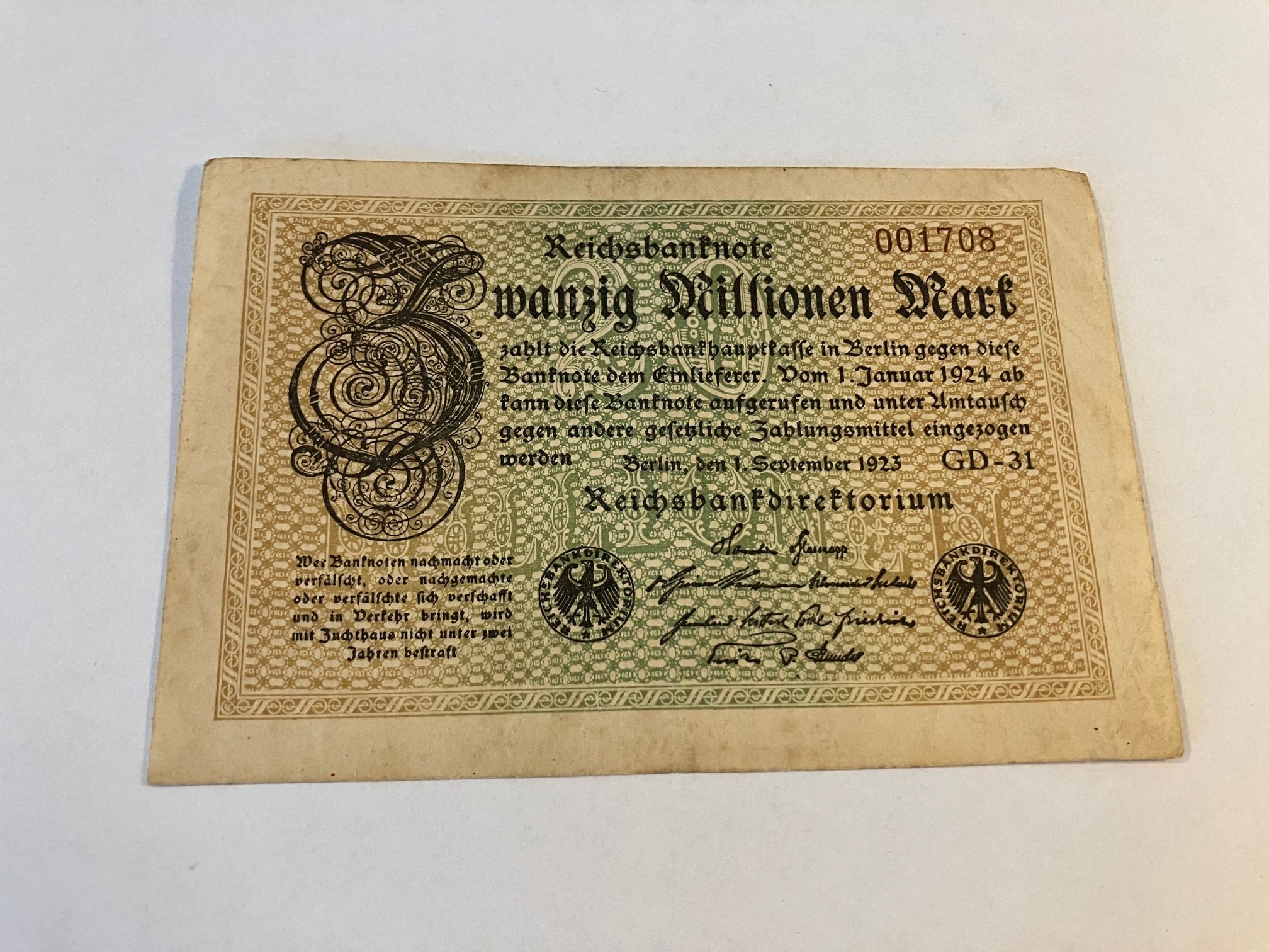 20 Millionen Mark Germany 1923