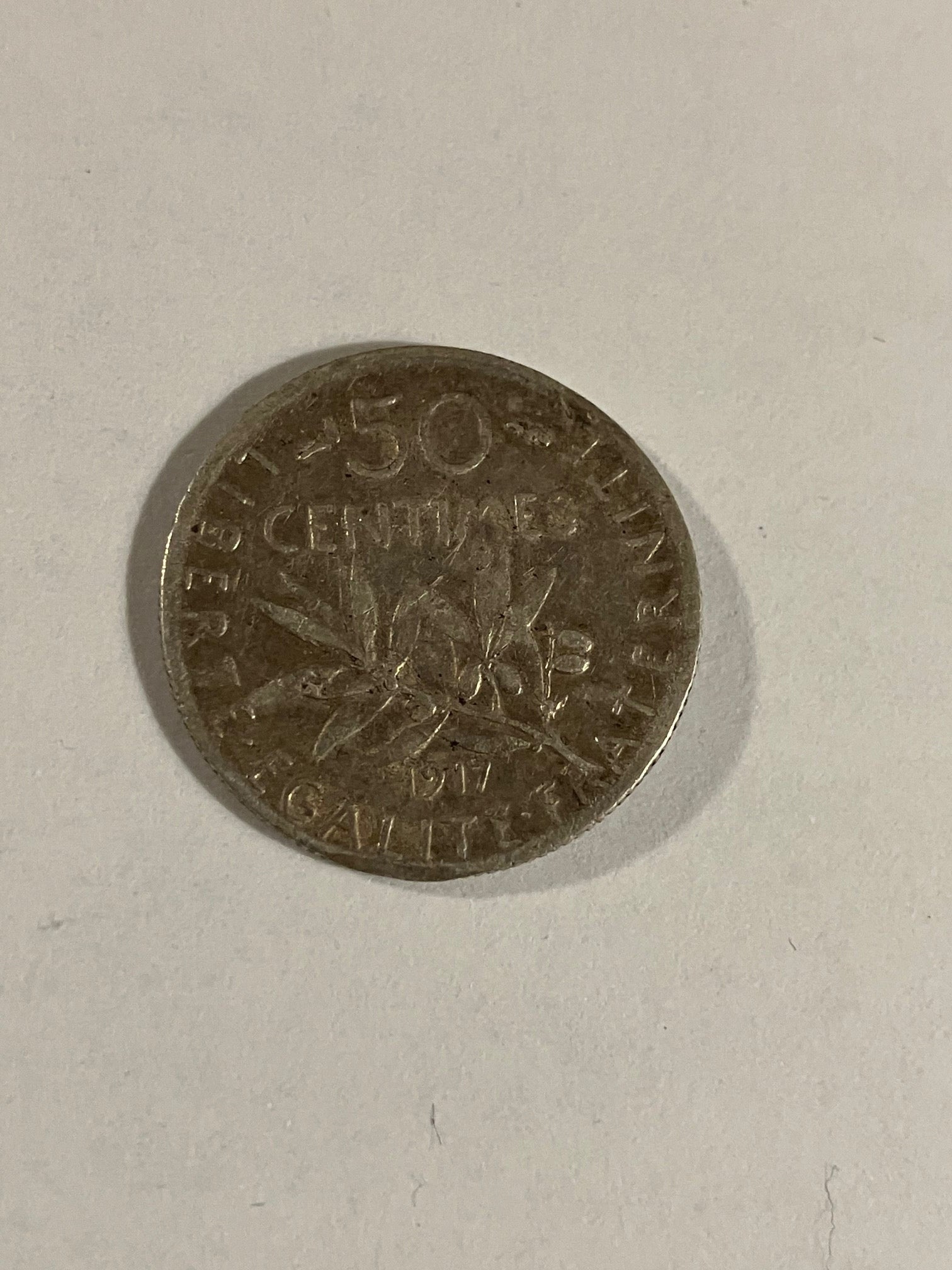 50 Centimes 1917 France - Dårlig stand