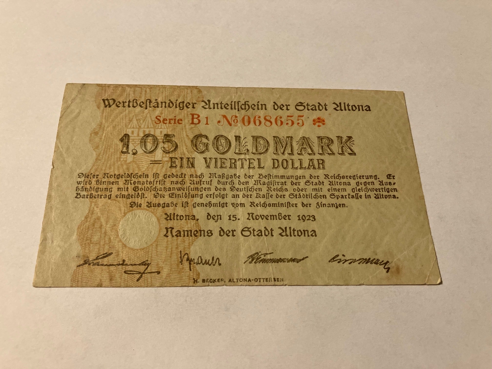 1,05 Goldmark Germany banknote