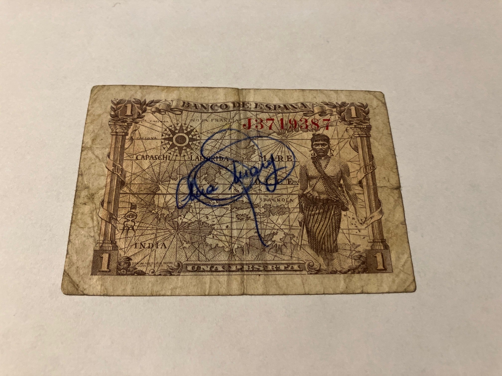 1 Peseta 1945 Spain - Meget dårlig stand