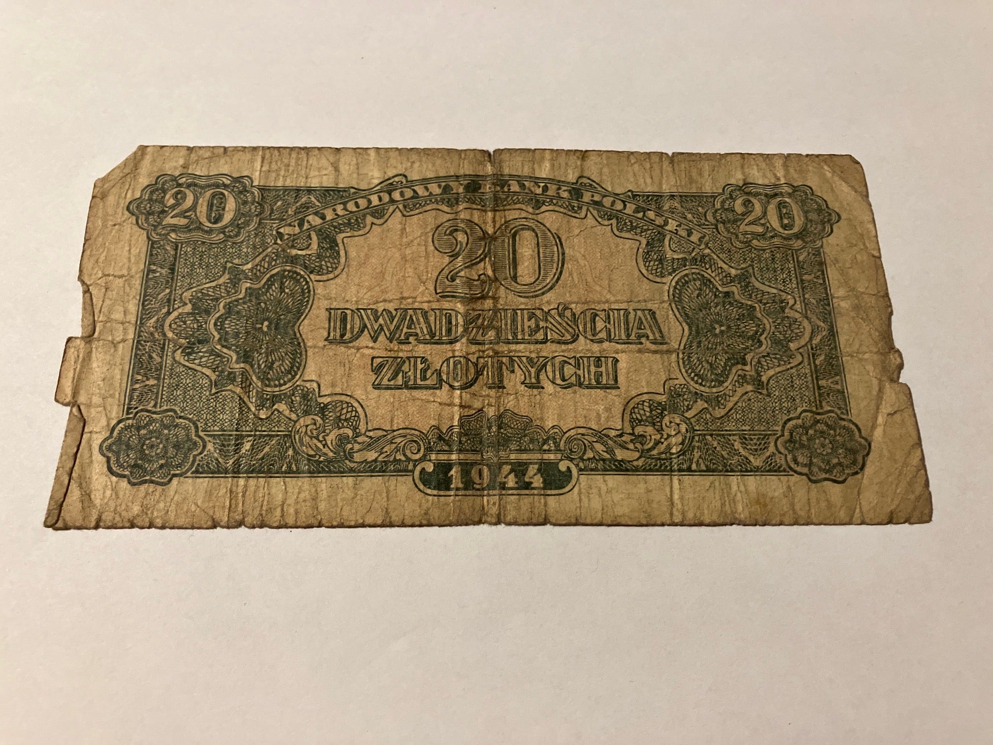 20 Zlotych Poland 1944 - Meget dårlig stand