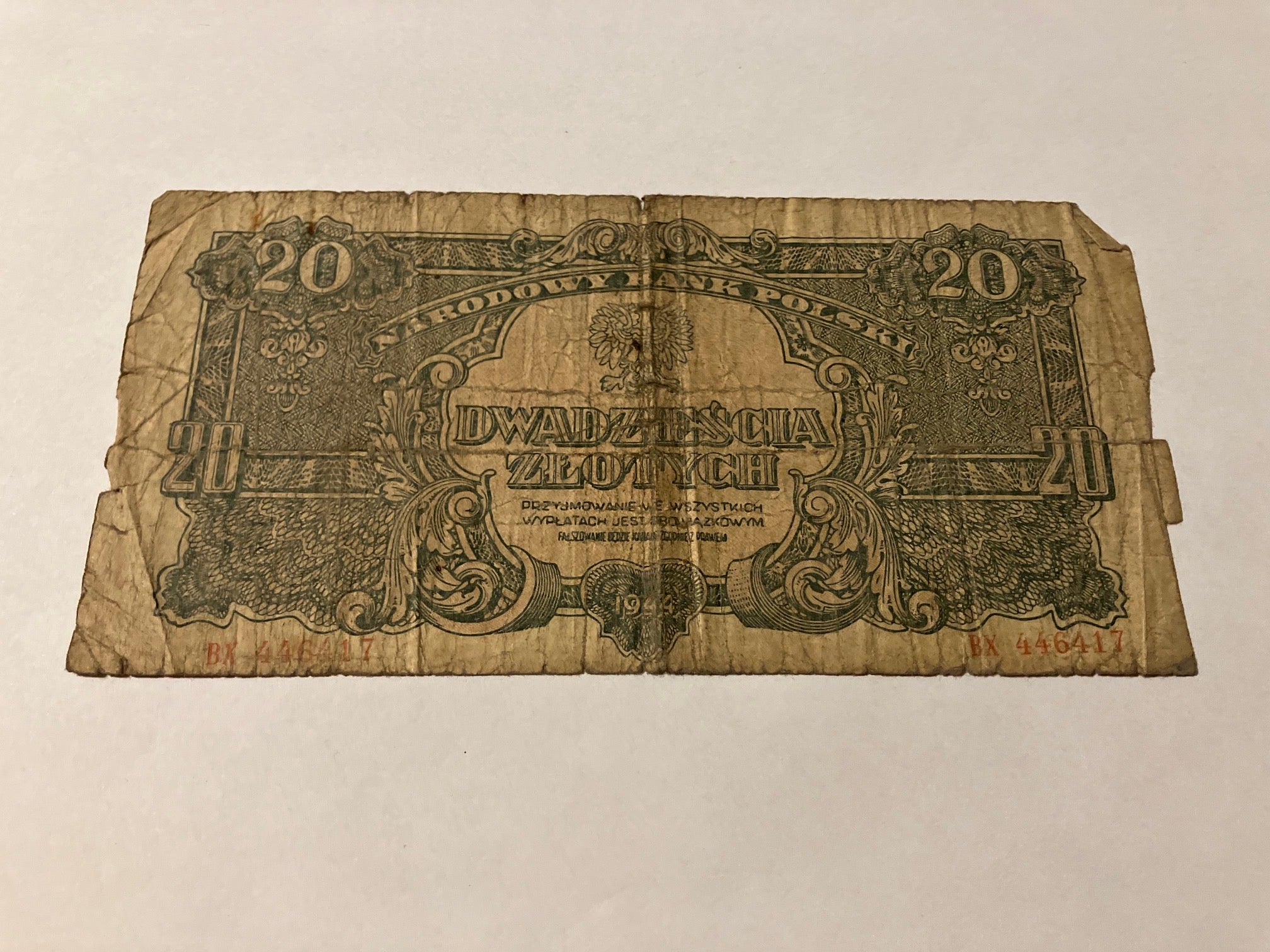 20 Zlotych Poland 1944 - Meget dårlig stand