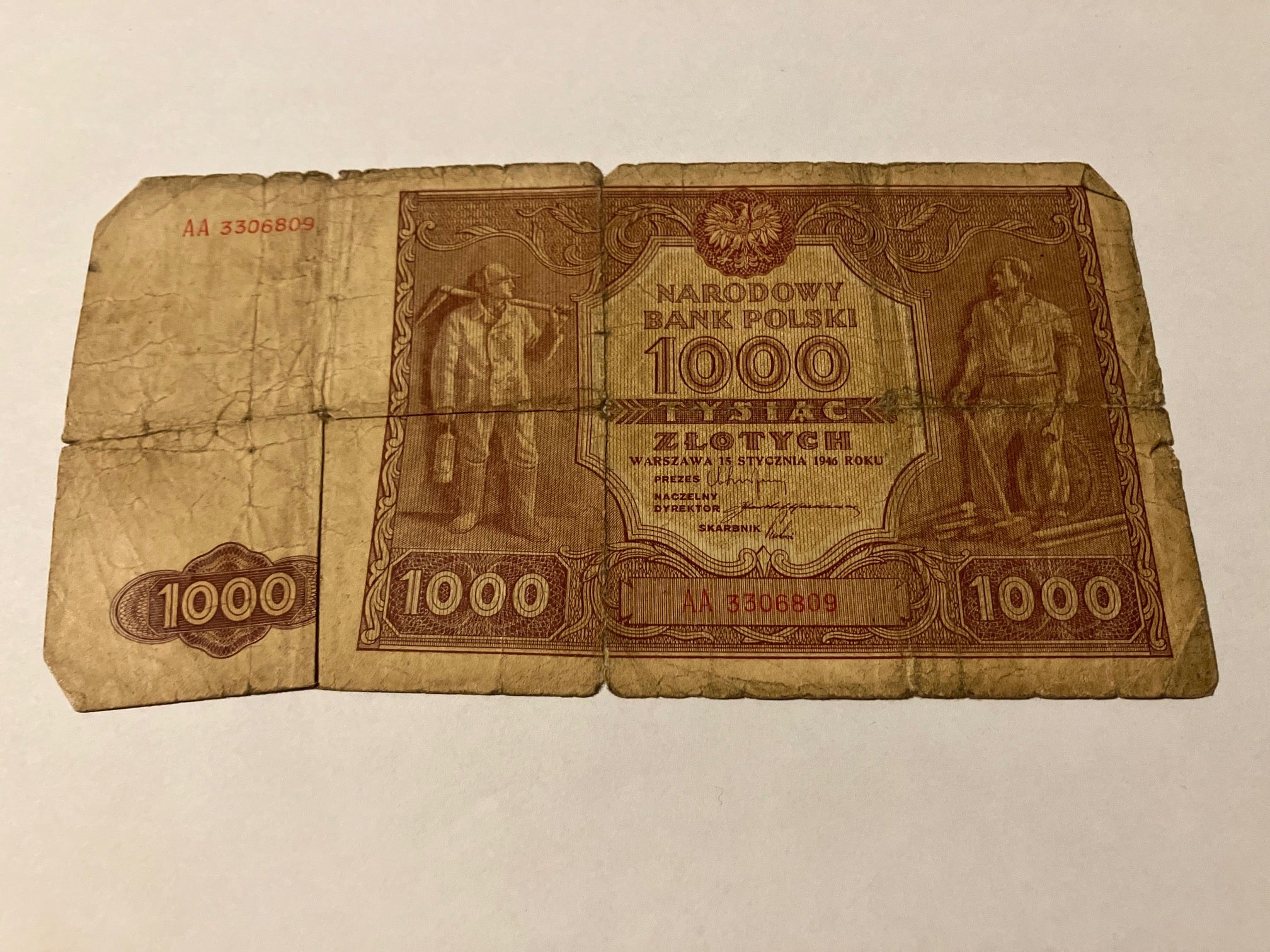 1000 Zlotych 1946 Poland - Very bad condition