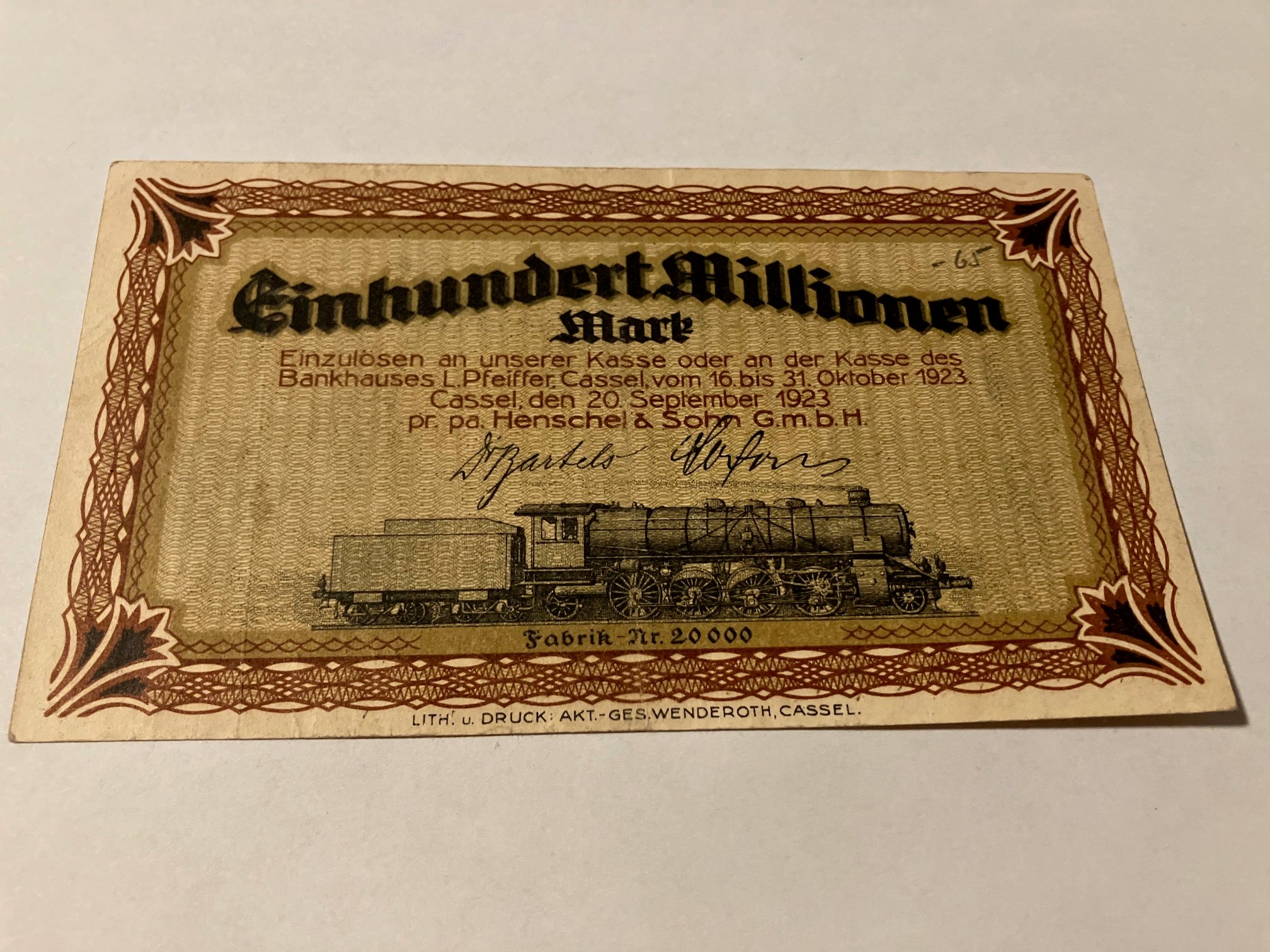 100 Millionen Mark 1923 Germany