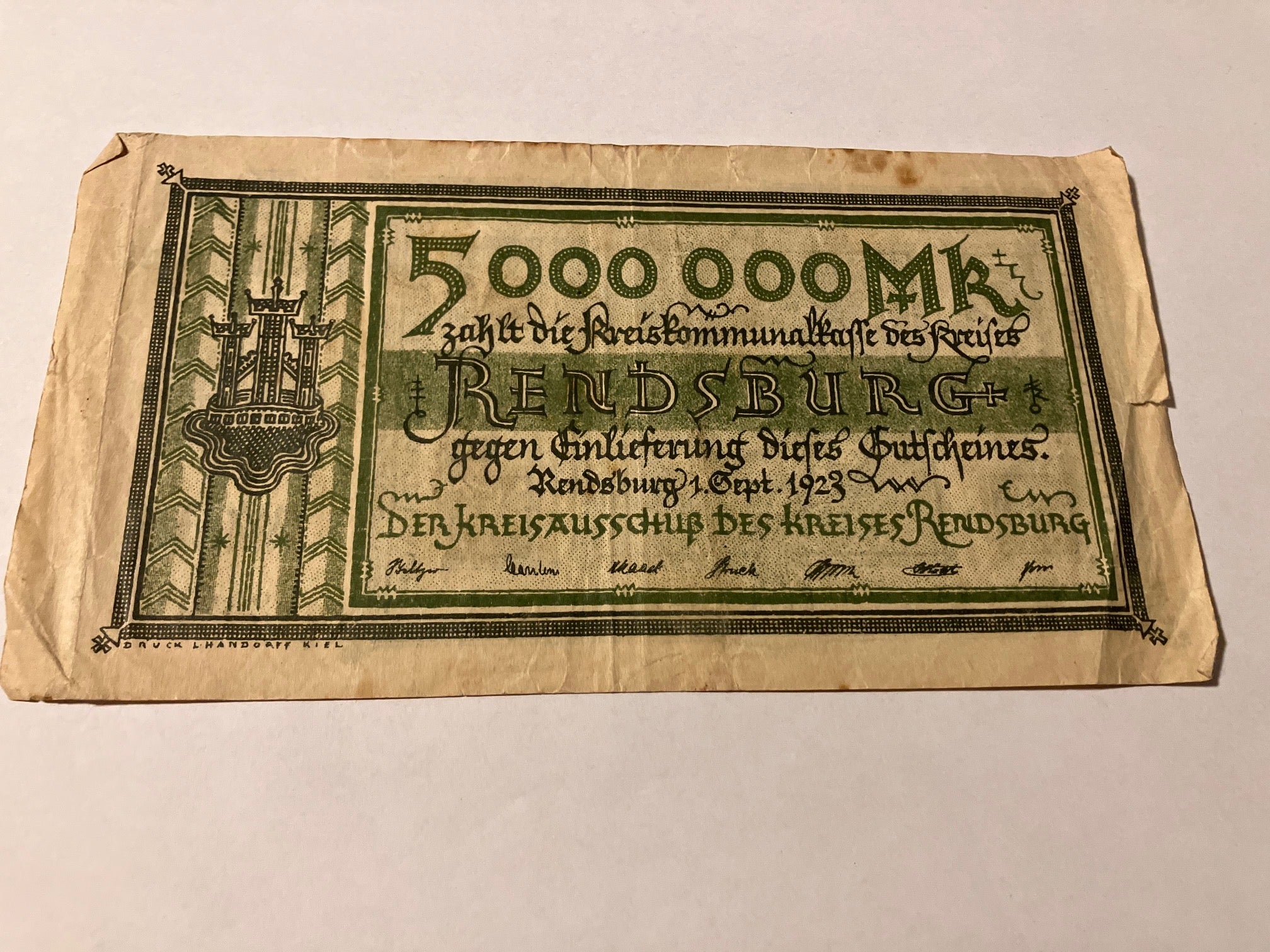 5.000.000 Mark Rendsburg 1923 Germany