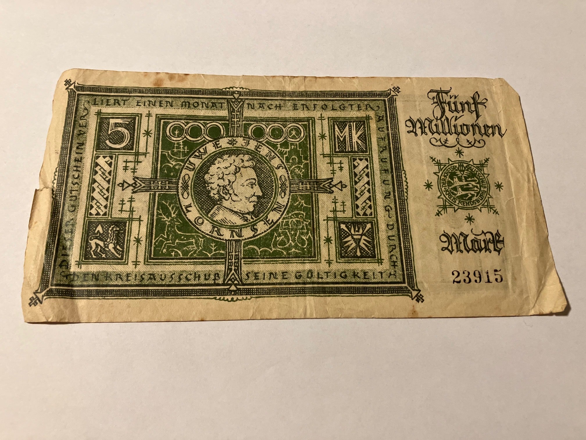 5.000.000 Mark Rendsburg 1923 Germany