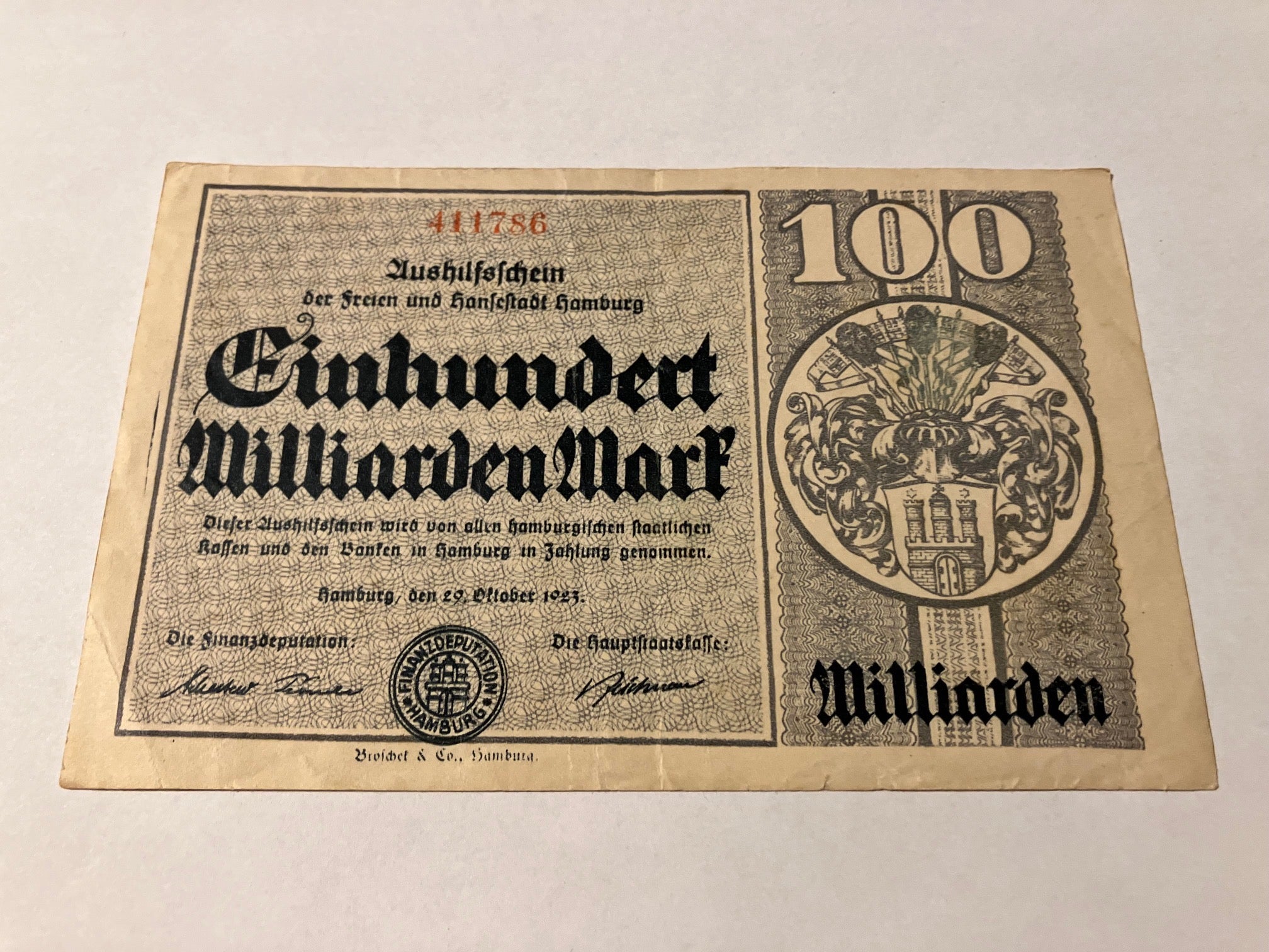 100 Milliarden Mark Hamburg 1923