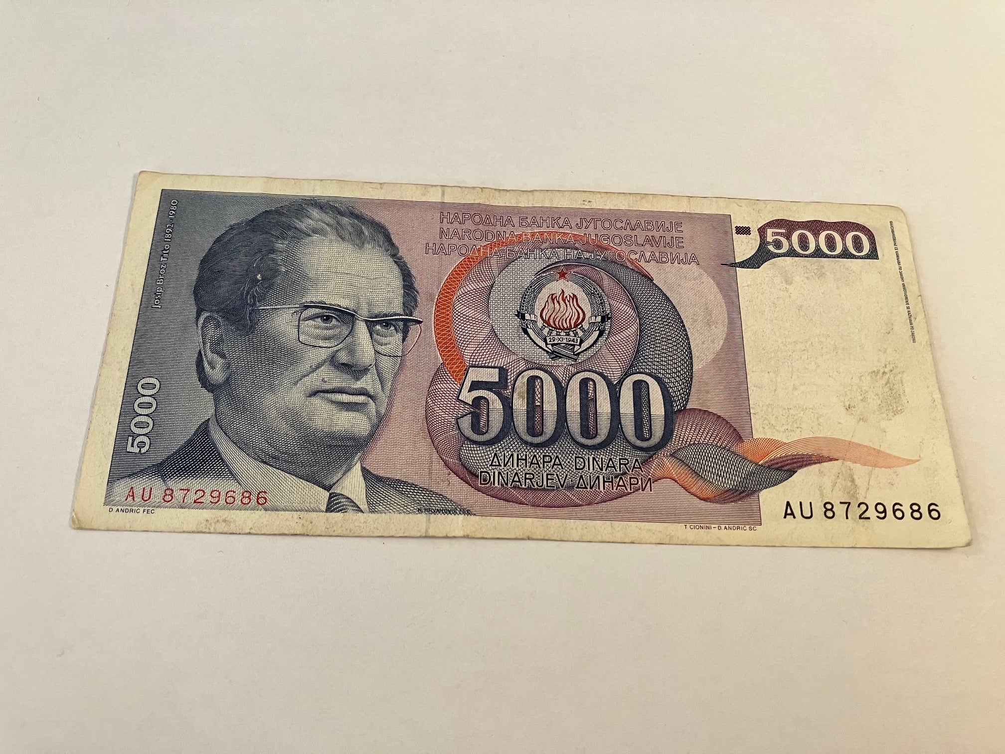 5000 Dinara Yugoslavia
