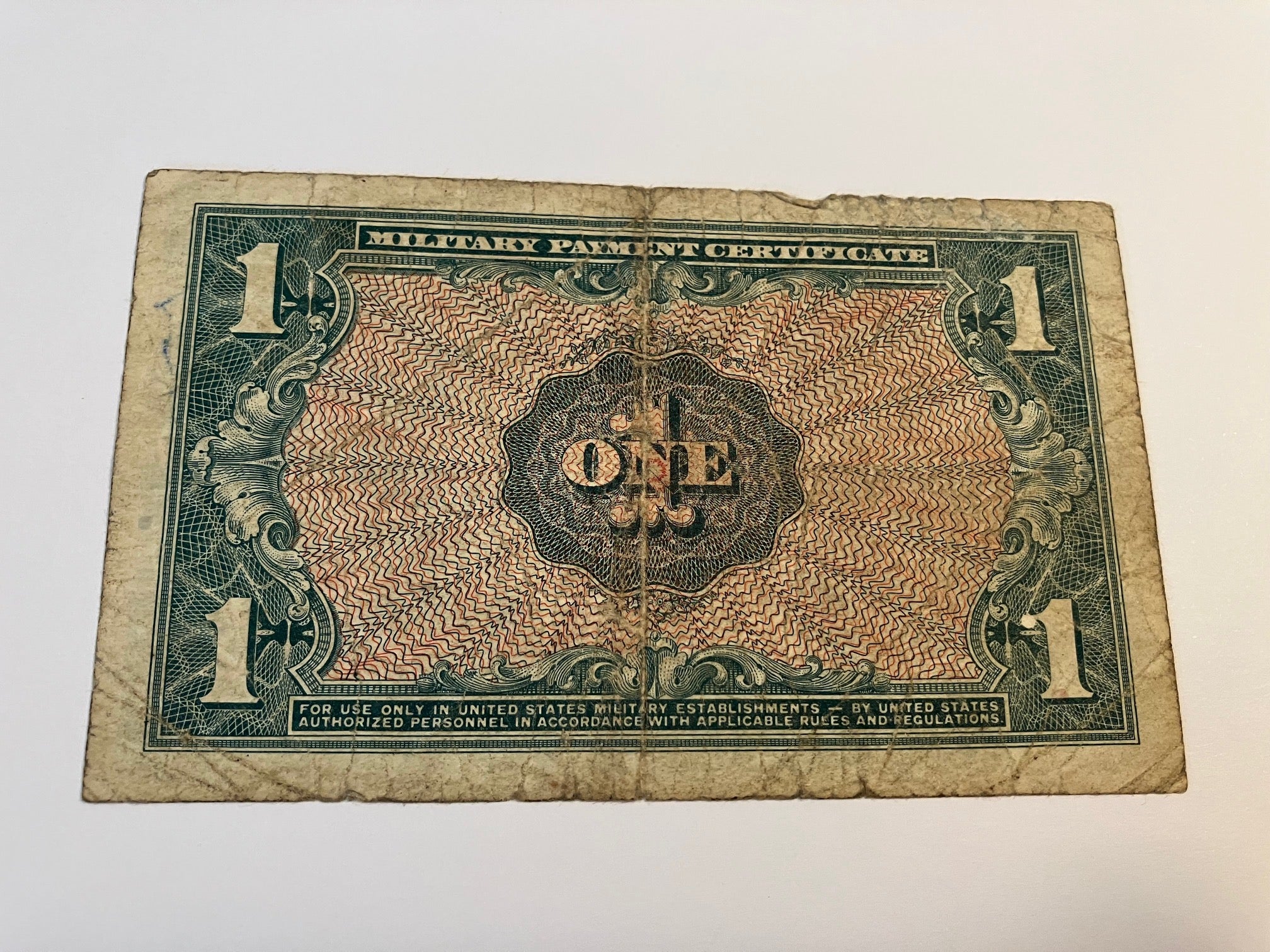 One Dollar US Military Certificate
