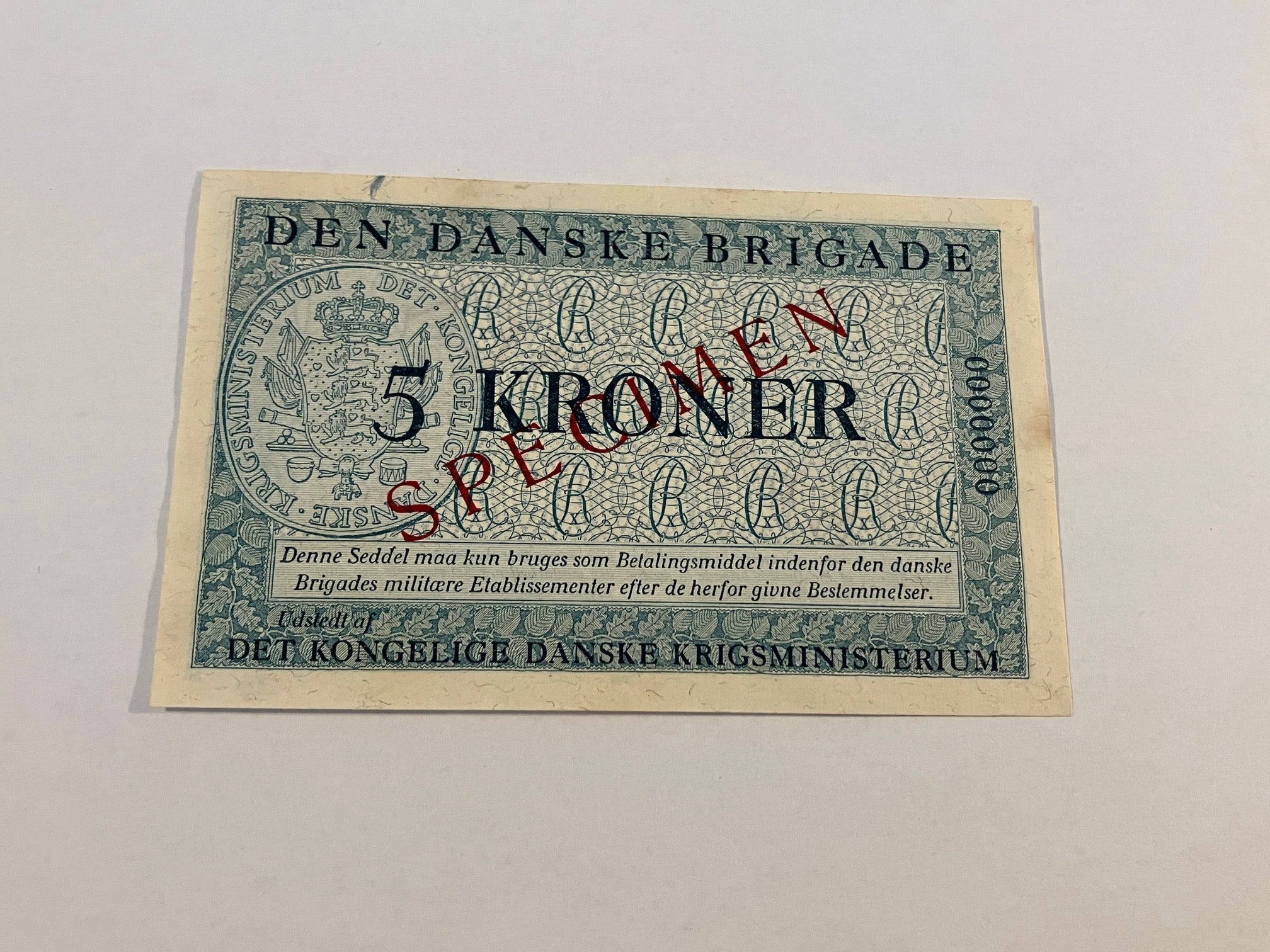 5 kroner Specimen Den Danske Brigade