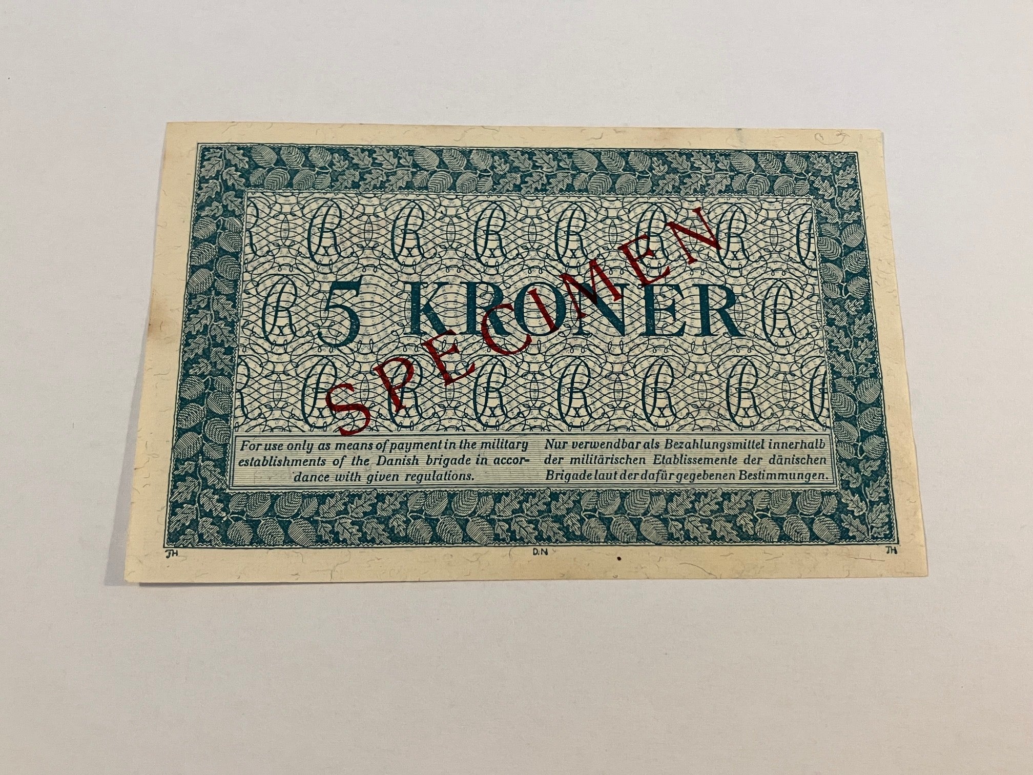 5 kroner Specimen Den Danske Brigade