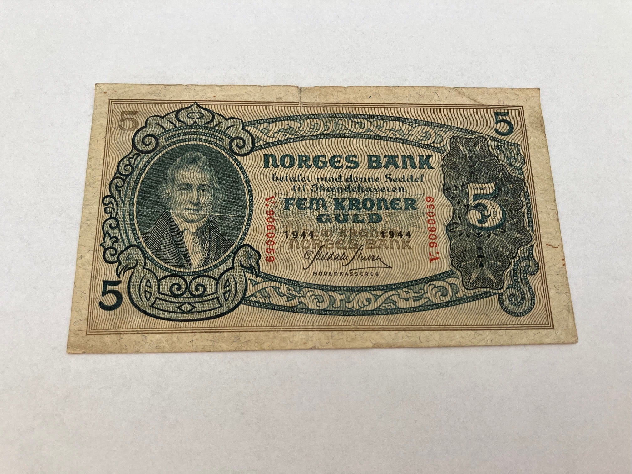 5 Kroner Norge 1944 - Slidt