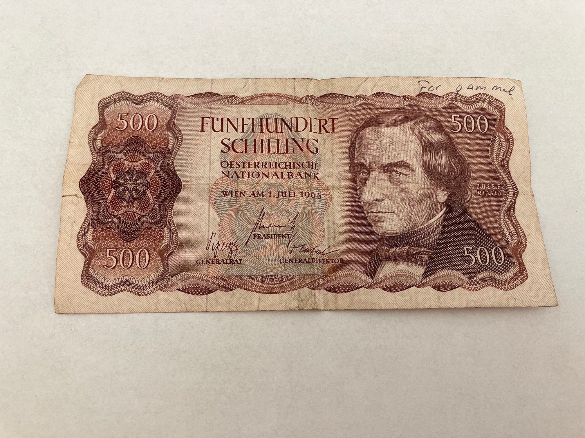 500 Schilling 1965 Austria - Dårlig stand - Bemærk kuglepen