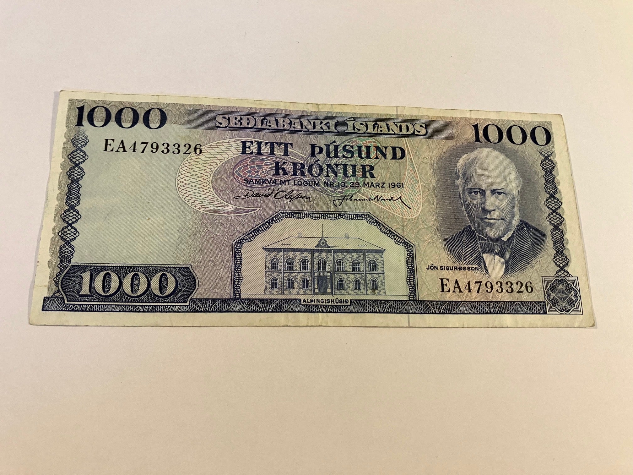 1000 Kronur Iceland 1961