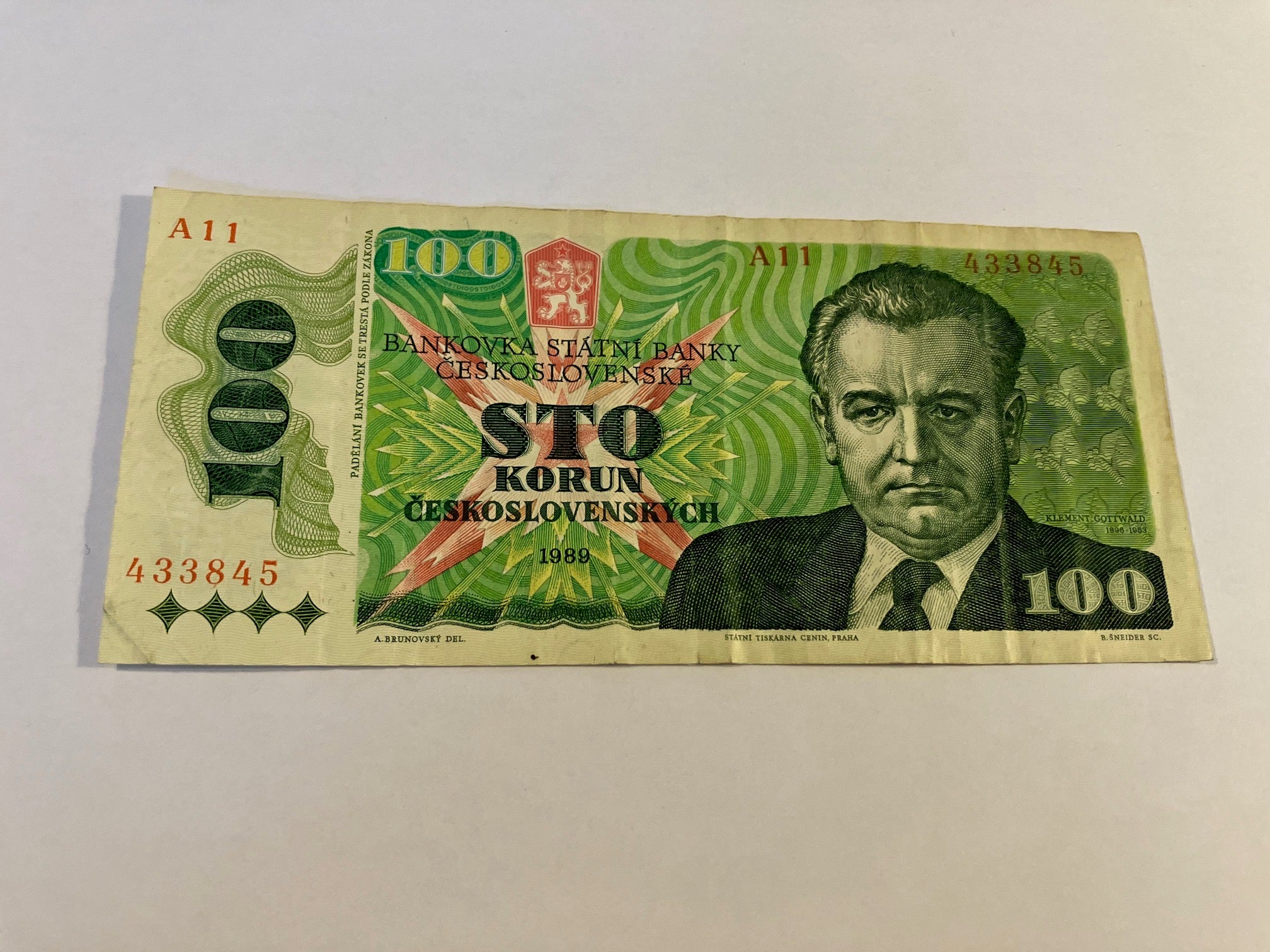 100 Korun Tjekkoslovakiet 1989